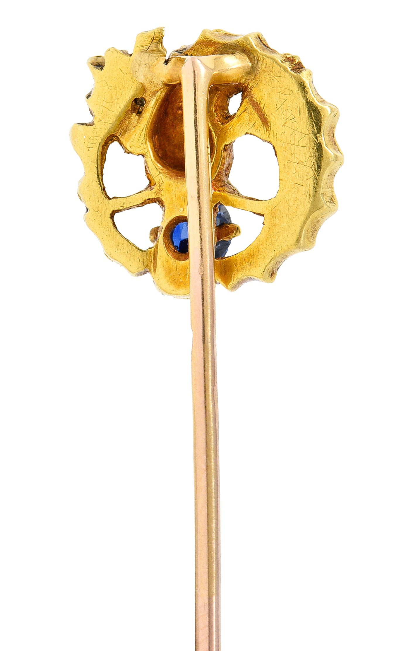 Plisson & Hartz French Art Nouveau Sapphire 18 Karat Yellow Gold Serpent Antique Stickpin Wilson's Estate Jewelry