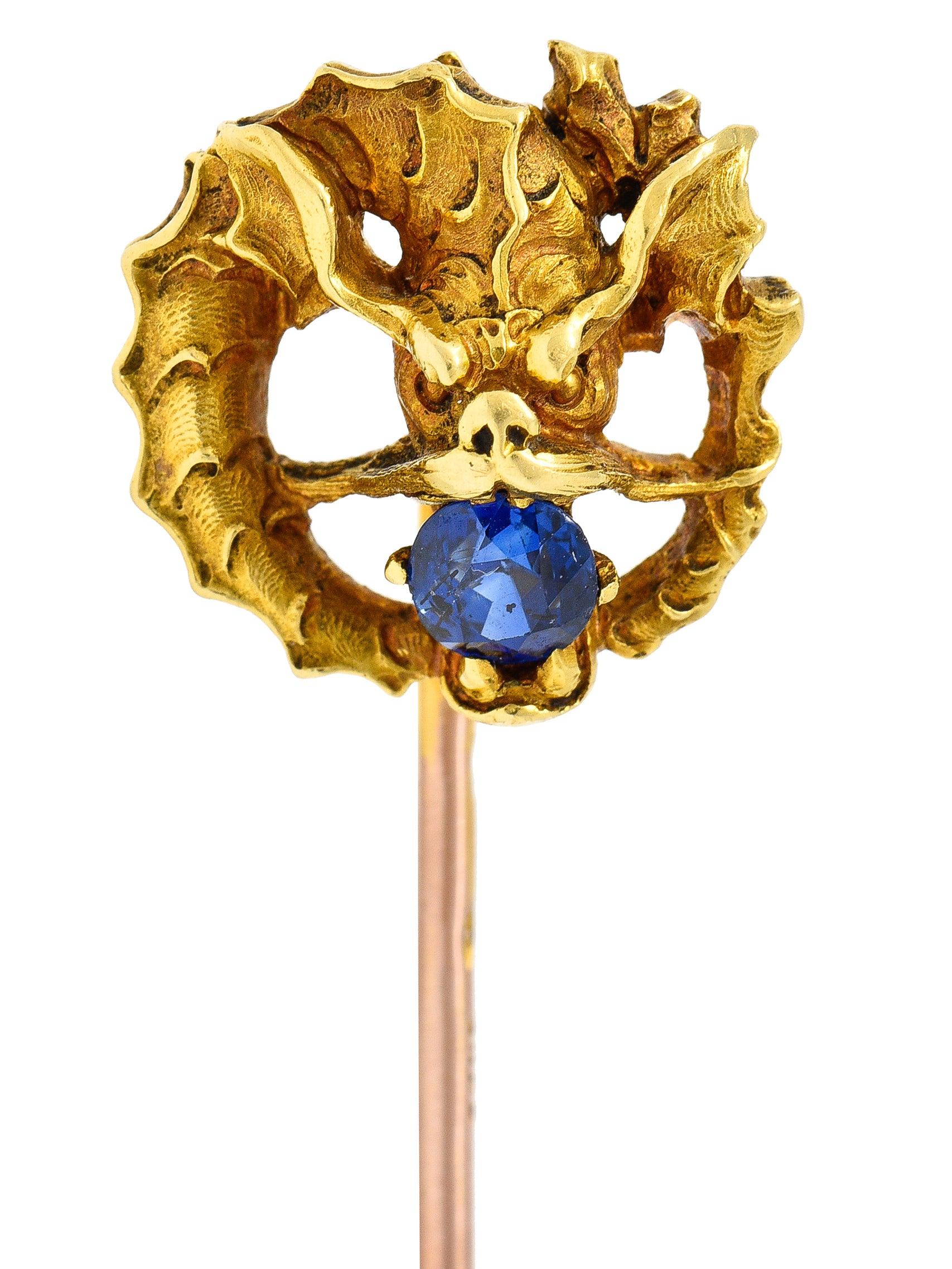 Plisson & Hartz French Art Nouveau Sapphire 18 Karat Yellow Gold Serpent Antique Stickpin Wilson's Estate Jewelry