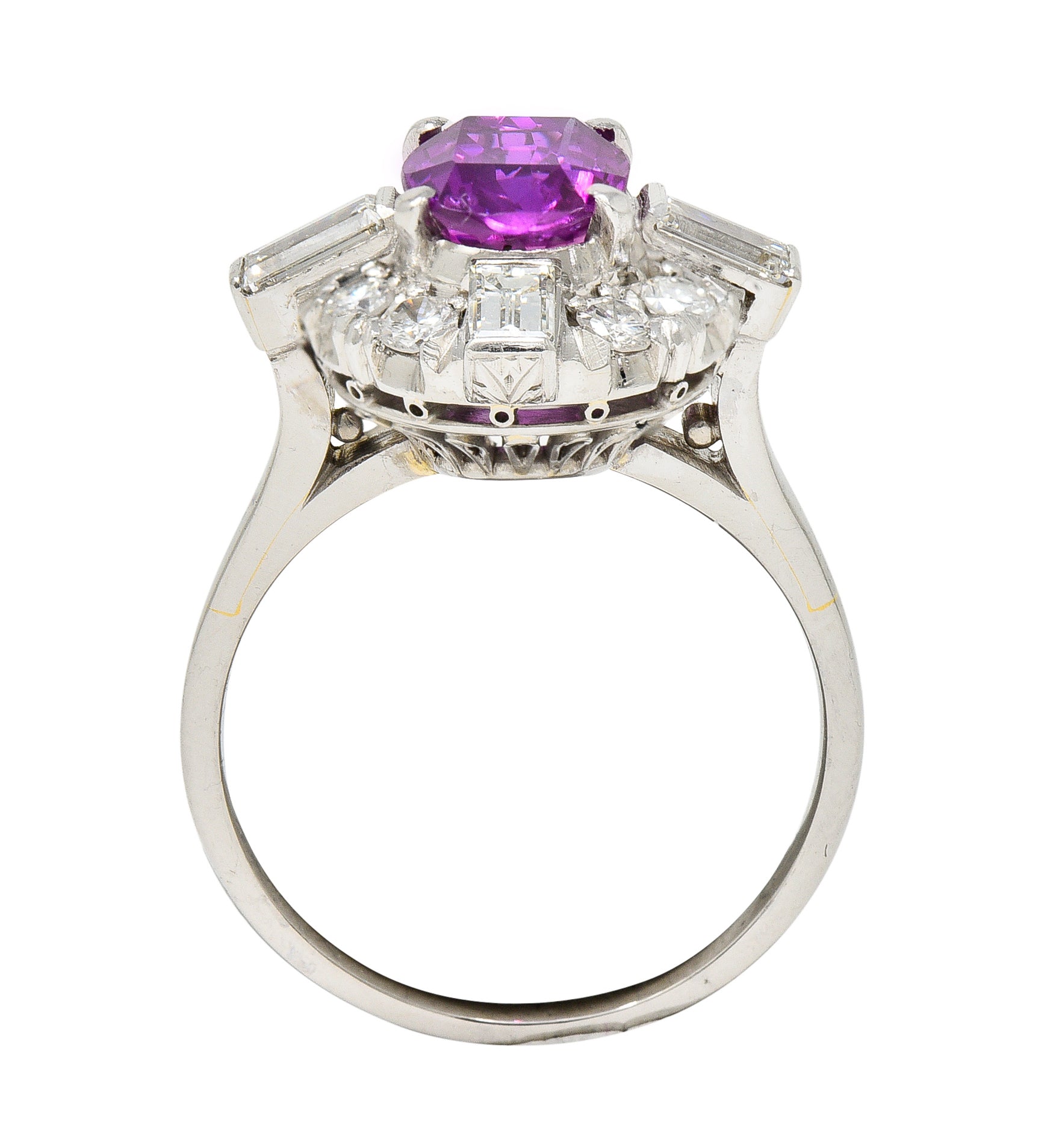 Contemporary 2.57 CTW Ceylon Pink Sapphire Diamond Platinum Vintage Cluster Ring GIA Wilson's Estate Jewelry