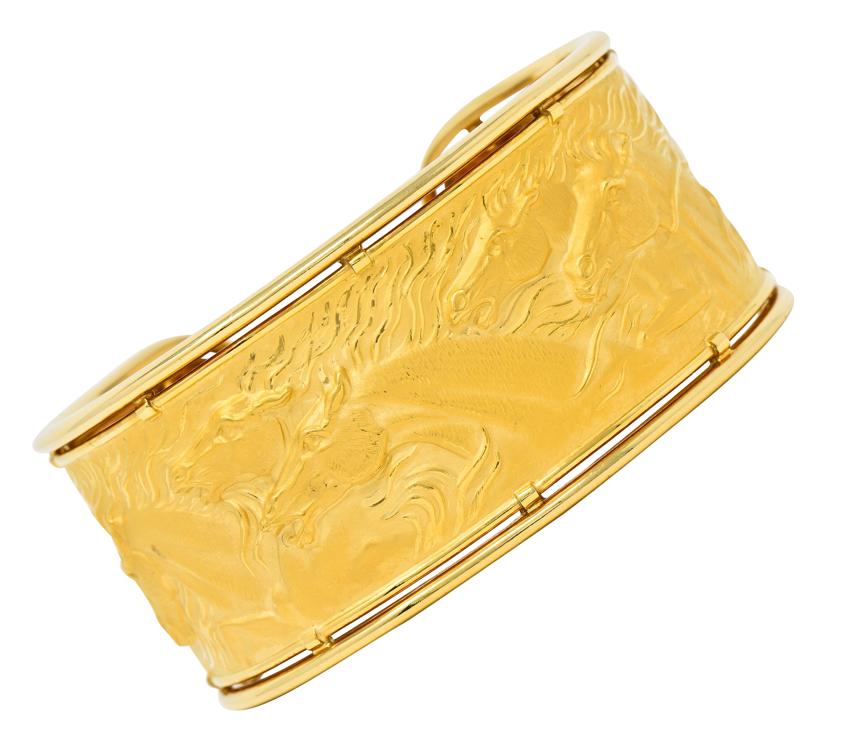 Carrera Y Carrera 1980's 18 Karat Yellow Gold Ecuestre Horse Vintage Cuff Bracelet Wilson's Estate Jewelry