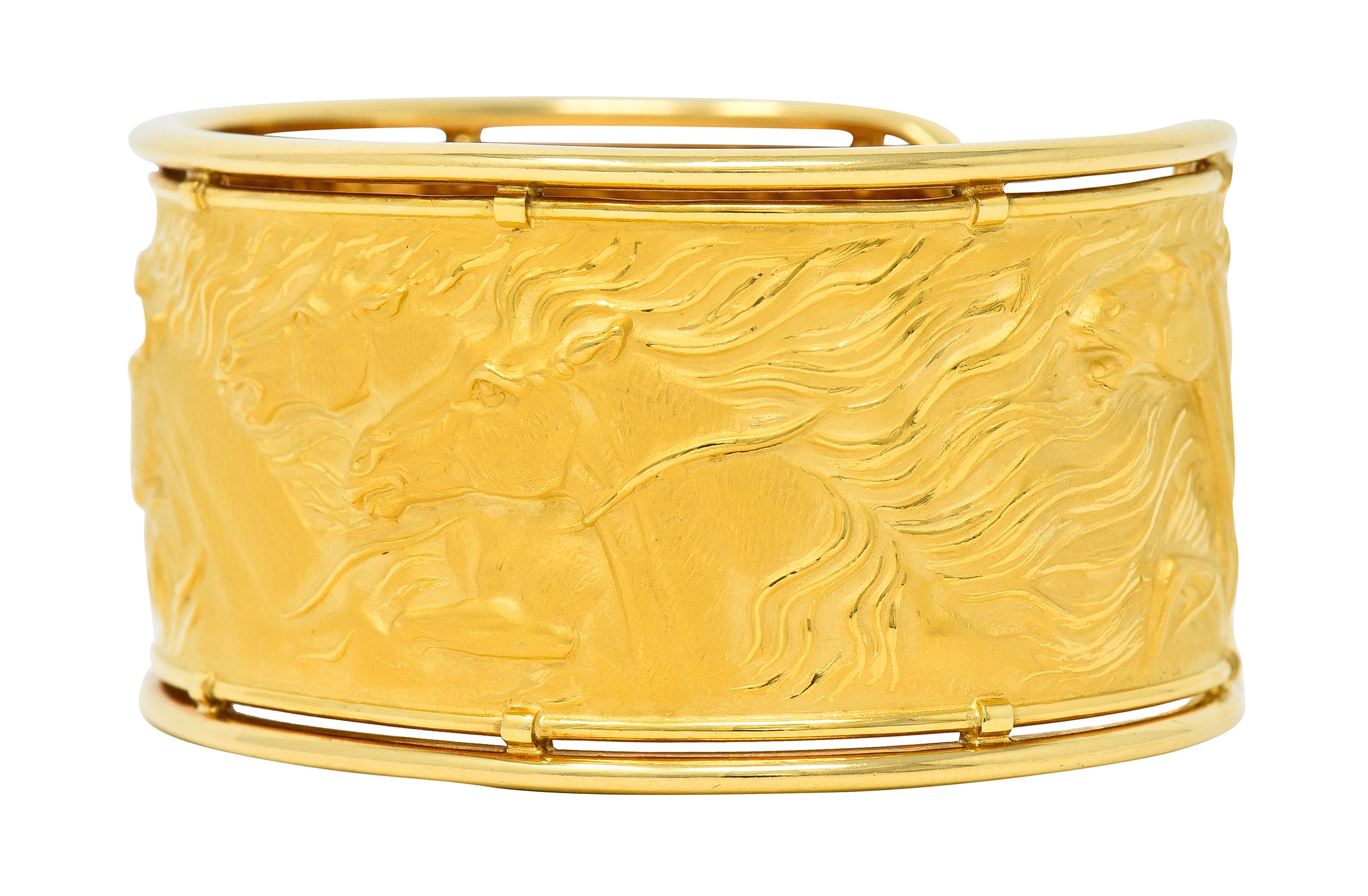 Carrera Y Carrera 1980's 18 Karat Yellow Gold Ecuestre Horse Vintage Cuff Bracelet Wilson's Estate Jewelry