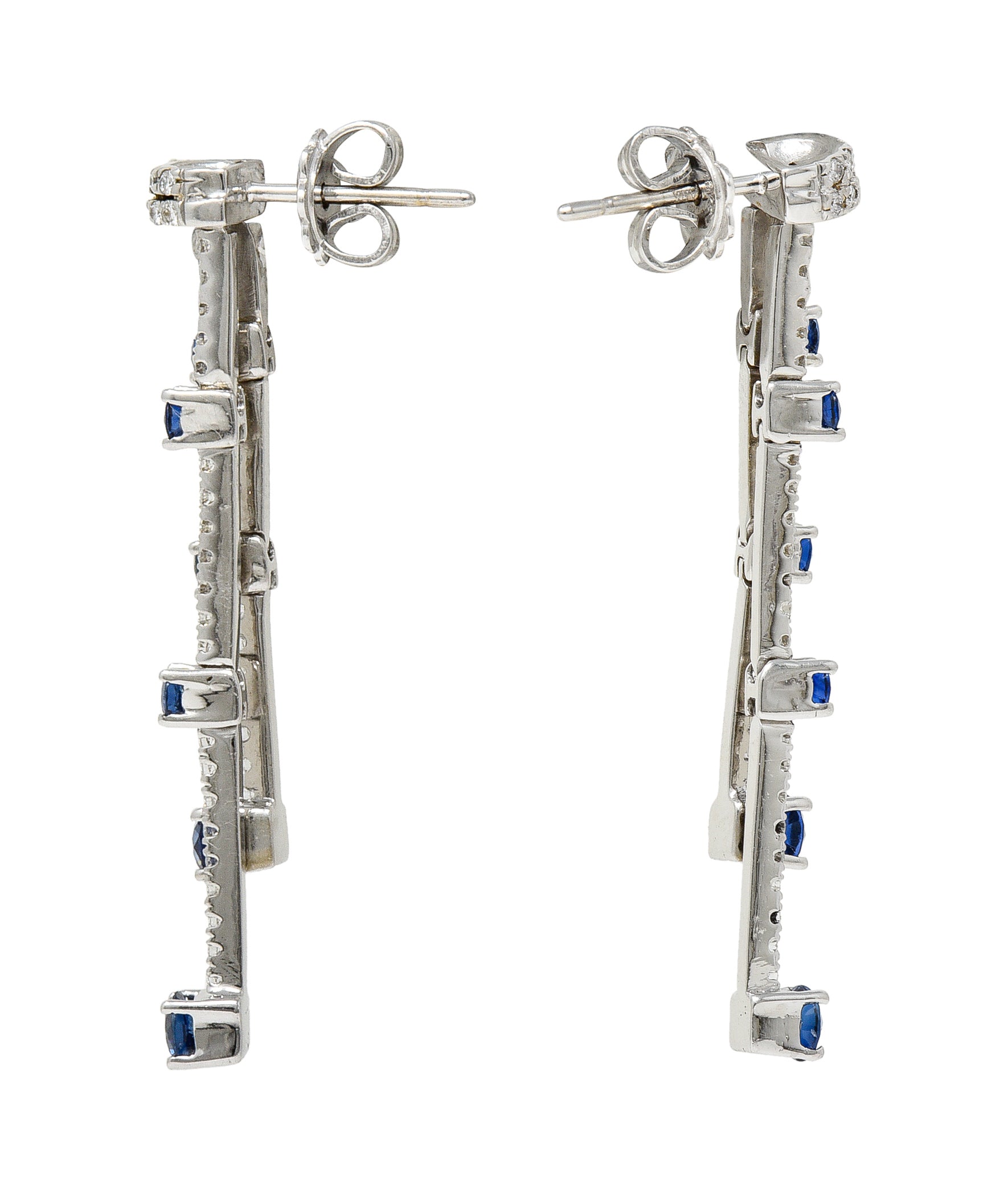 Spark Contemporary 2.22 CTW Sapphire Diamond 18 Karat White Gold Fringe Drop Earrings Wilson's Estate Jewelry