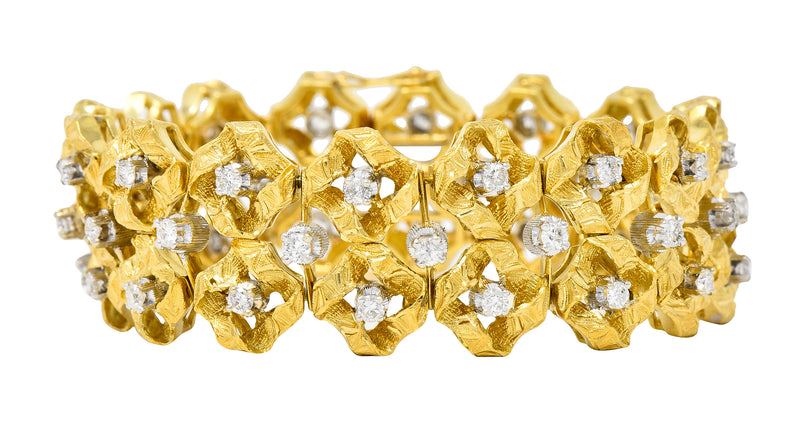 Buccellati 2.88 CTW Diamond 18 Karat Two-Tone Gold Vintage Wide Ribbon Bracelet Wilson's Estate Jewelry