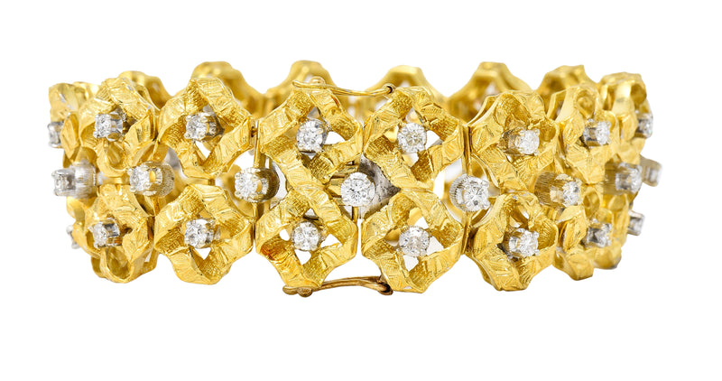 Buccellati 2.88 CTW Diamond 18 Karat Two-Tone Gold Vintage Wide Ribbon Bracelet Wilson's Estate Jewelry