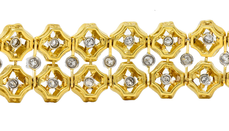 Buccellati 2.88 CTW Diamond 18 Karat Two-Tone Gold Vintage Wide Ribbon Bracelet Wilson's Estate Jewelry