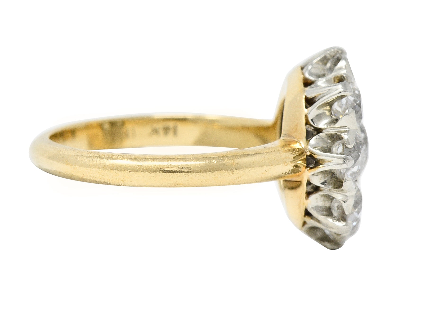 Edwardian 1.05 CTW Old European Cut Diamond 18 Karat Two-Tone Gold Antique Halo Ring Wilson's Estate Jewelry