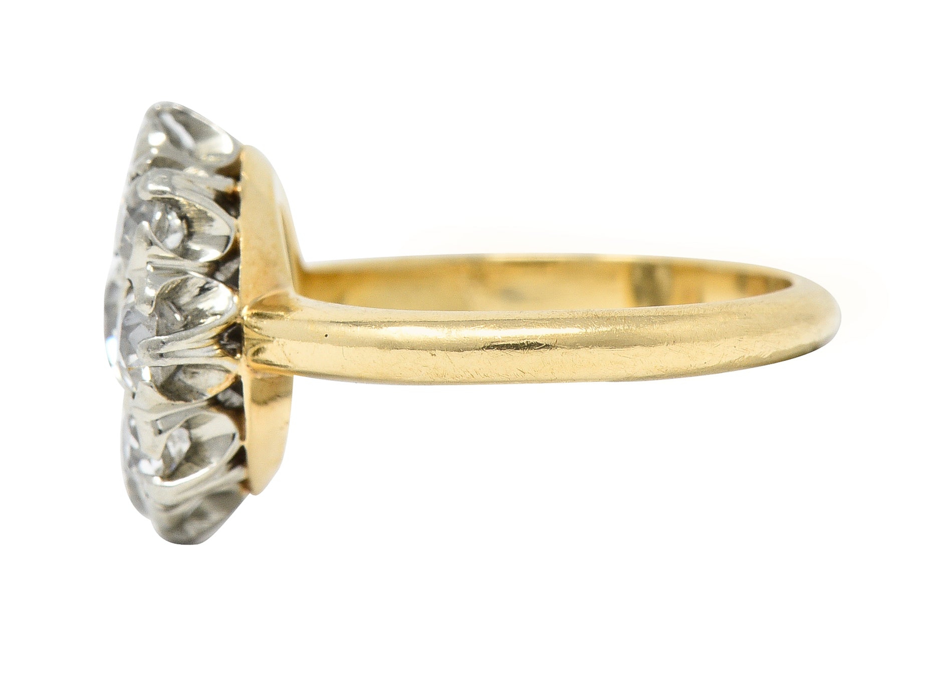 Edwardian 1.05 CTW Old European Cut Diamond 18 Karat Two-Tone Gold Antique Halo Ring Wilson's Estate Jewelry