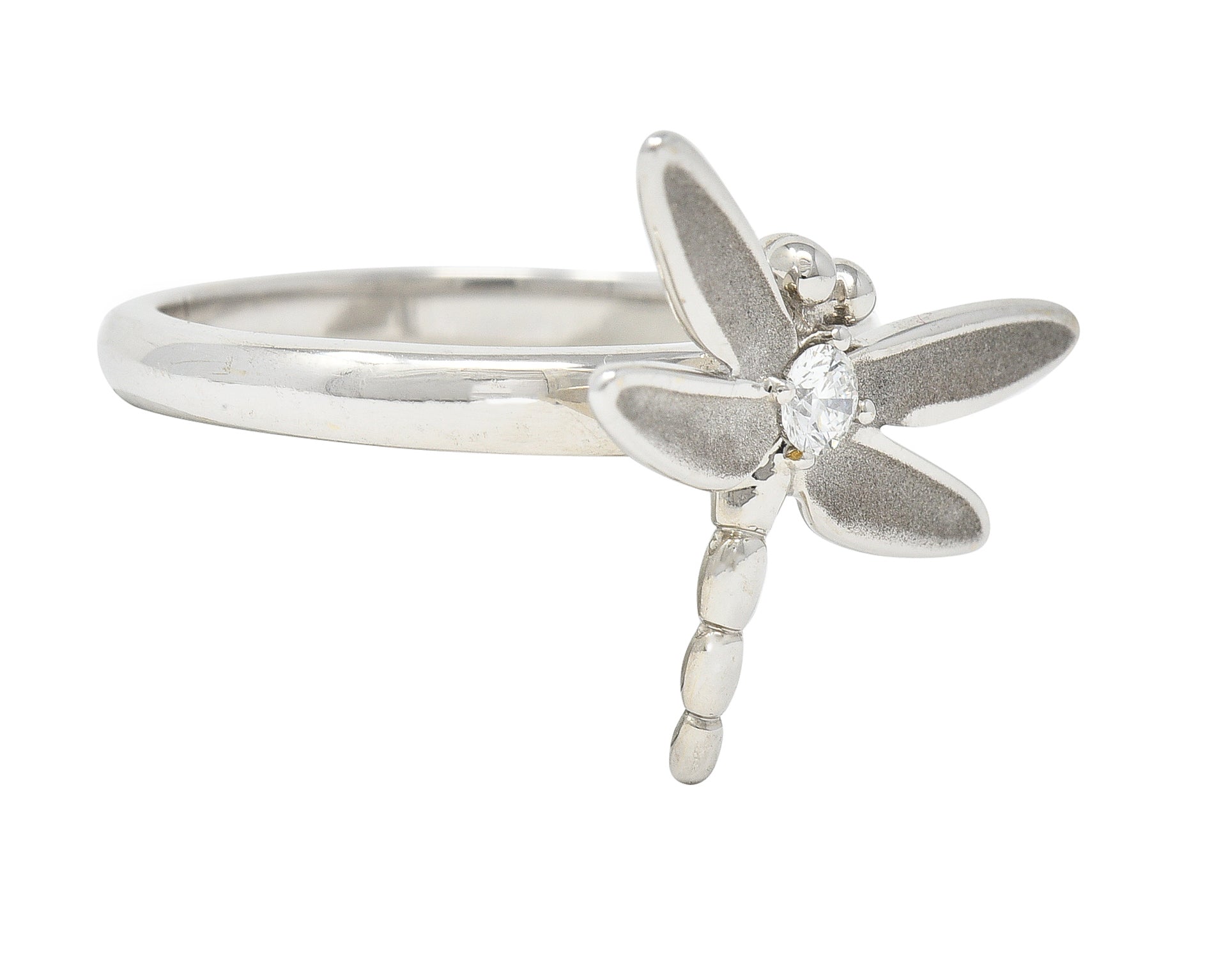 Tiffany & Co. 2000's Diamond White Gold Dragonfly Ring Wilson's Estate Jewelry