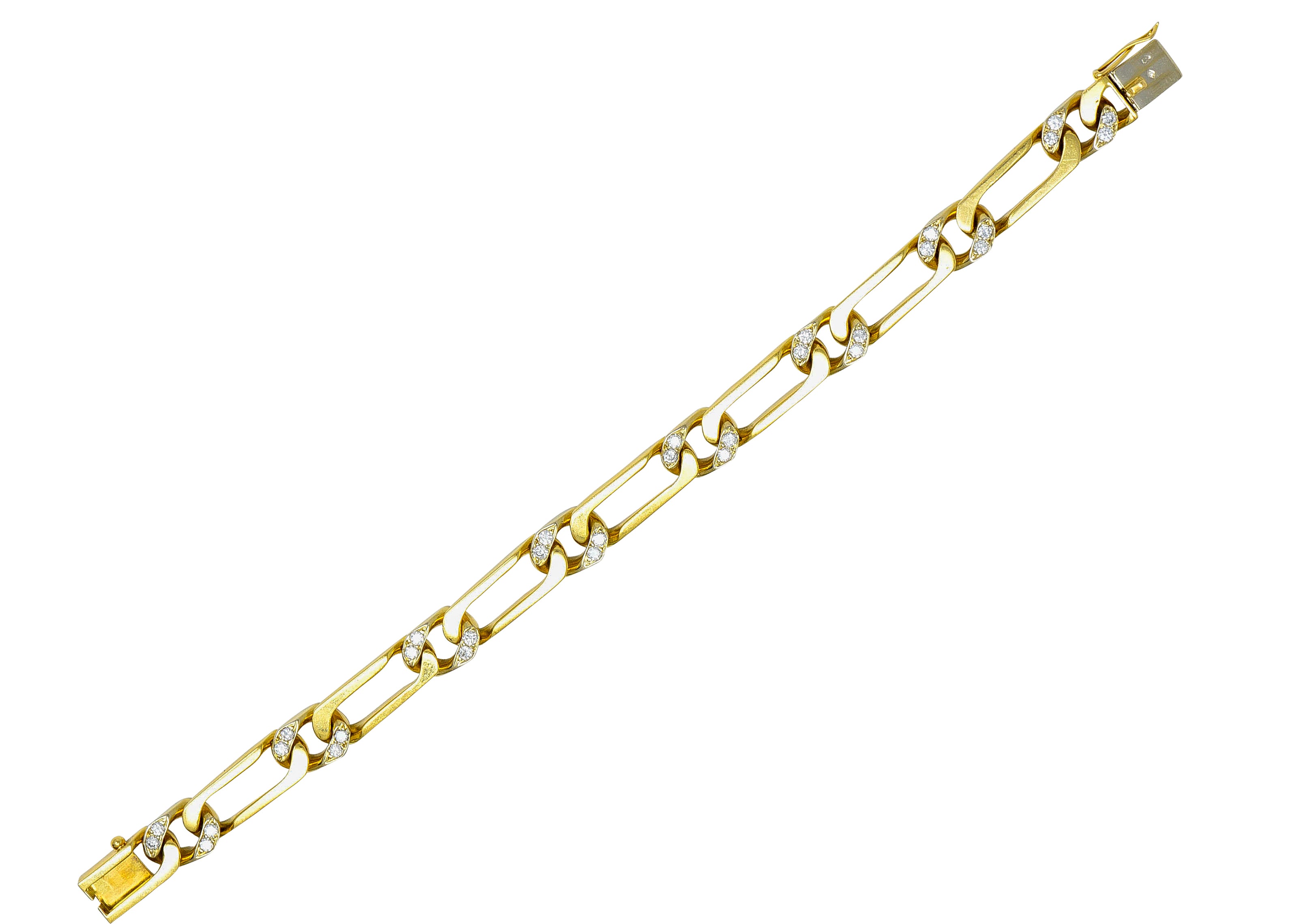 Van Cleef & Arpels France 1960's Diamond 18 Karat Yellow Gold Figaro Link Vintage Bracelet Wilson's Estate Jewelry