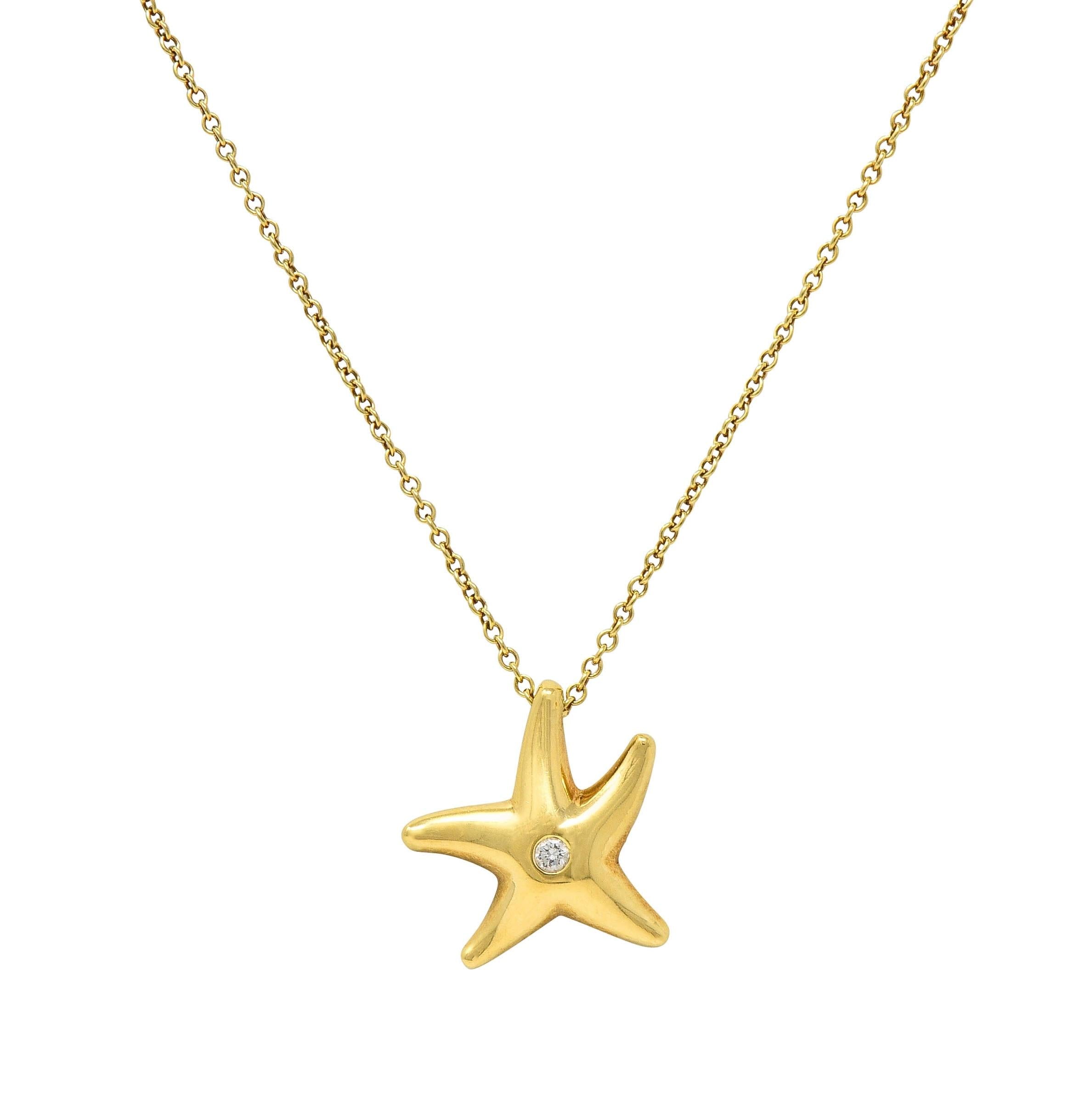 Elsa Peretti Tiffany & Co 1990's 18 Karat Gold Vintage Starfish Pendant Necklace