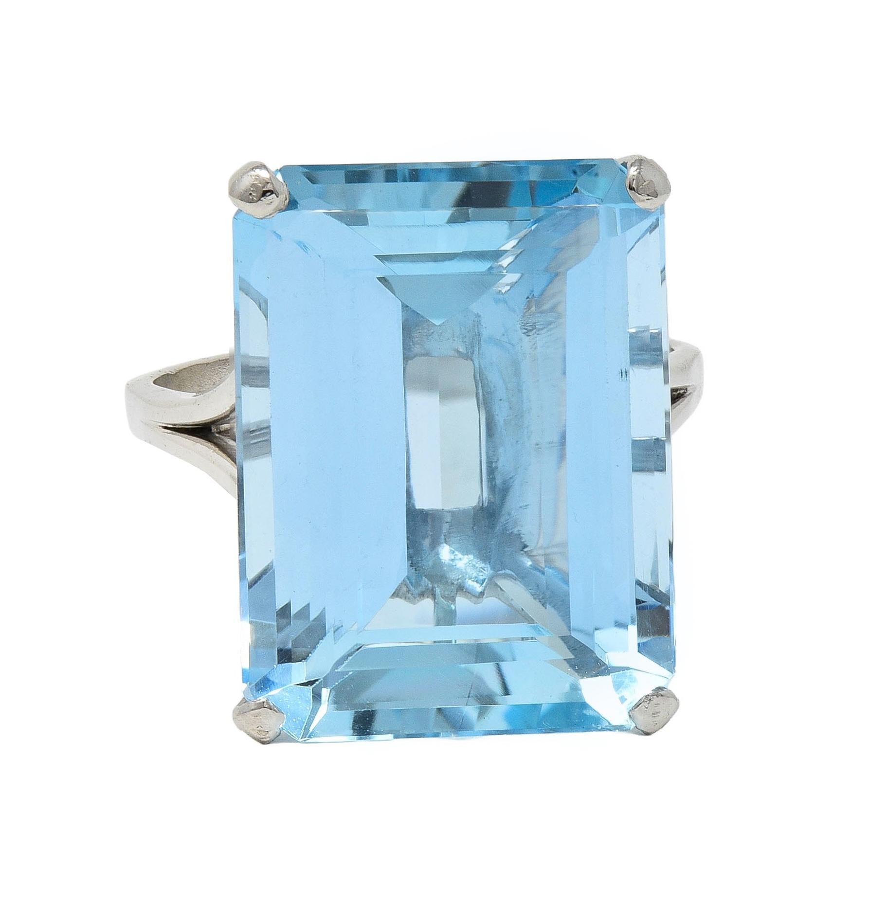 Mid-Century 20.65 CTW Aquamarine Platinum Vintage Cocktail Ring