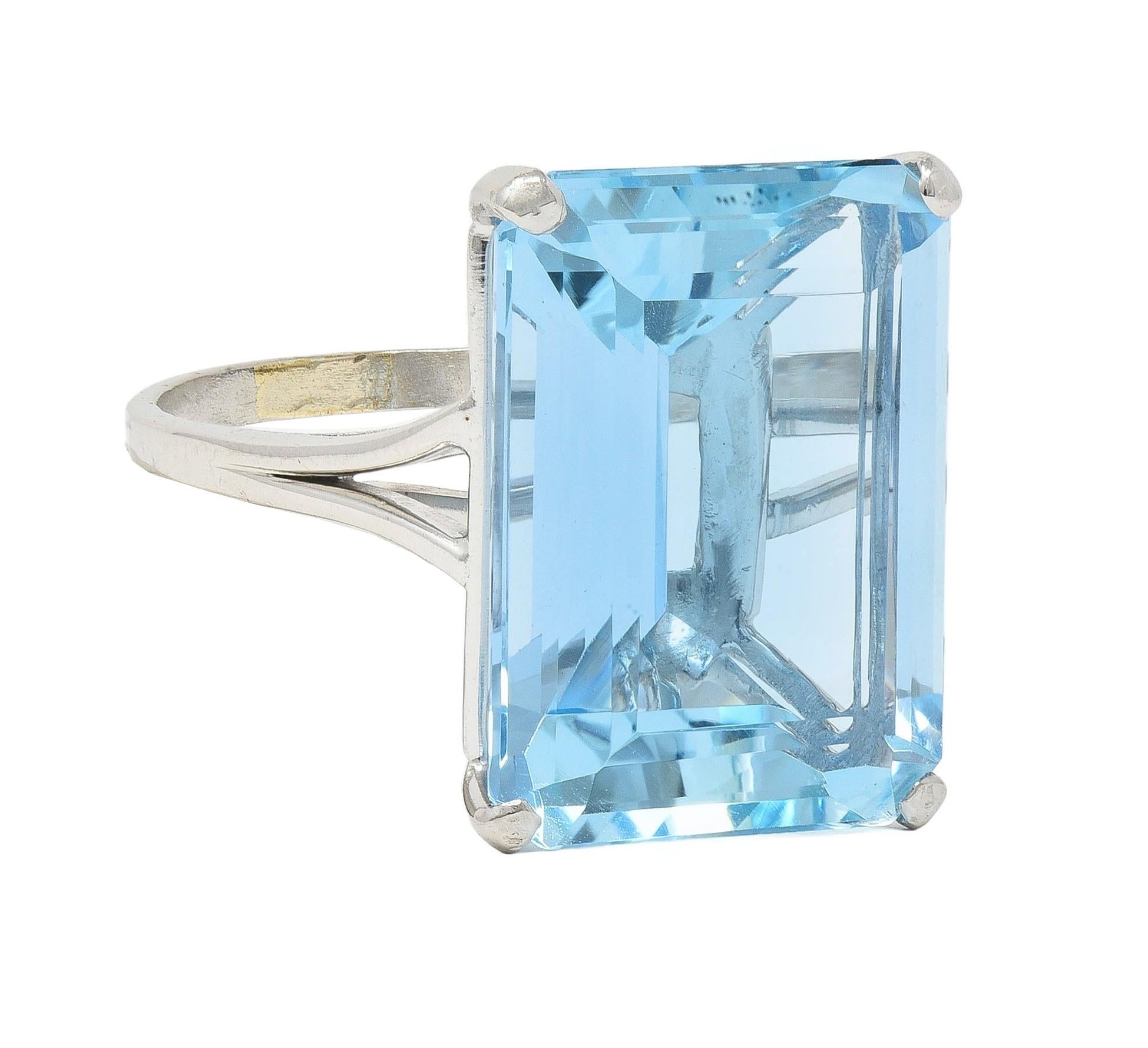 Mid-Century 20.65 CTW Aquamarine Platinum Vintage Cocktail Ring