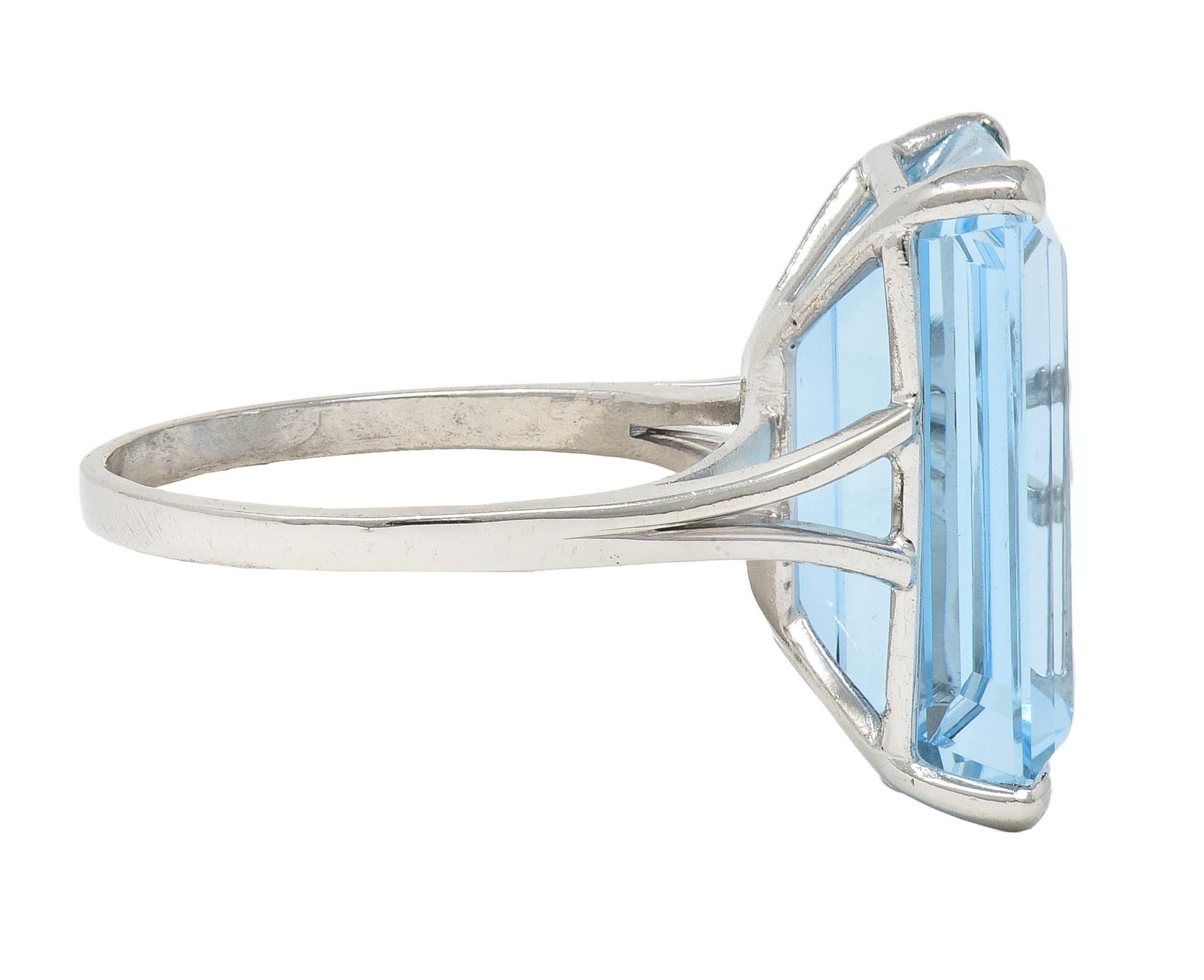 Mid-Century 20.65 CTW Aquamarine Platinum Vintage Cocktail Ring