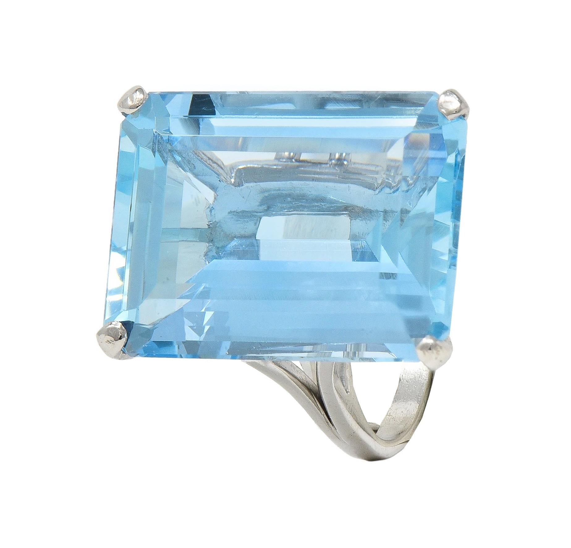 Mid-Century 20.65 CTW Aquamarine Platinum Vintage Cocktail Ring