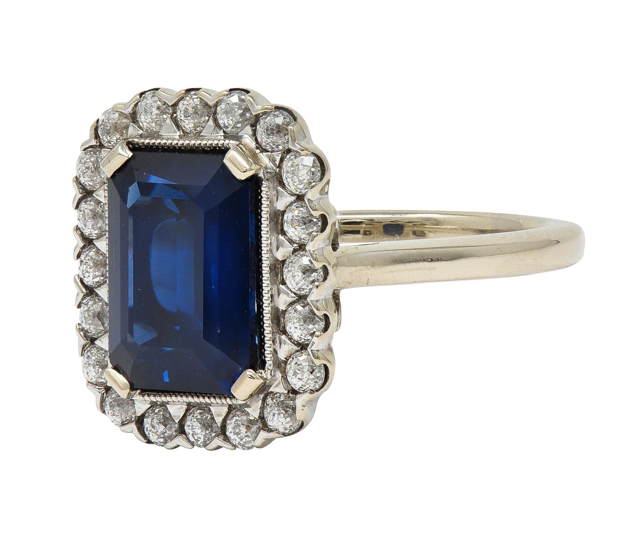 Contemporary 5.49 CTW Sapphire Diamond 18 Karat White Gold Halo Ring GIA