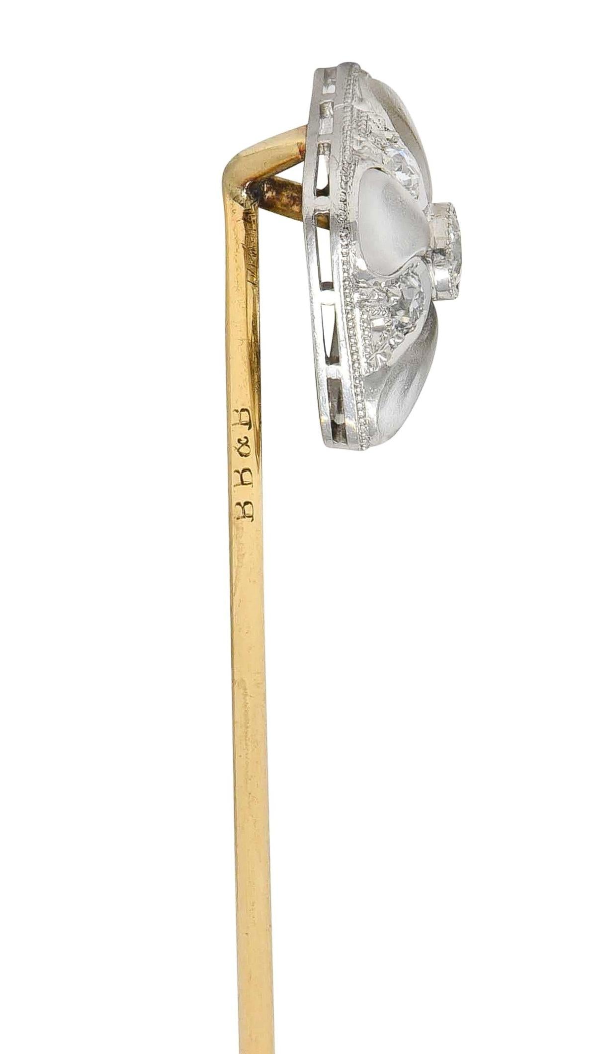 Bailey Banks & Biddle Art Deco Diamond Quartz Platinum 14K Gold Antique Stickpin
