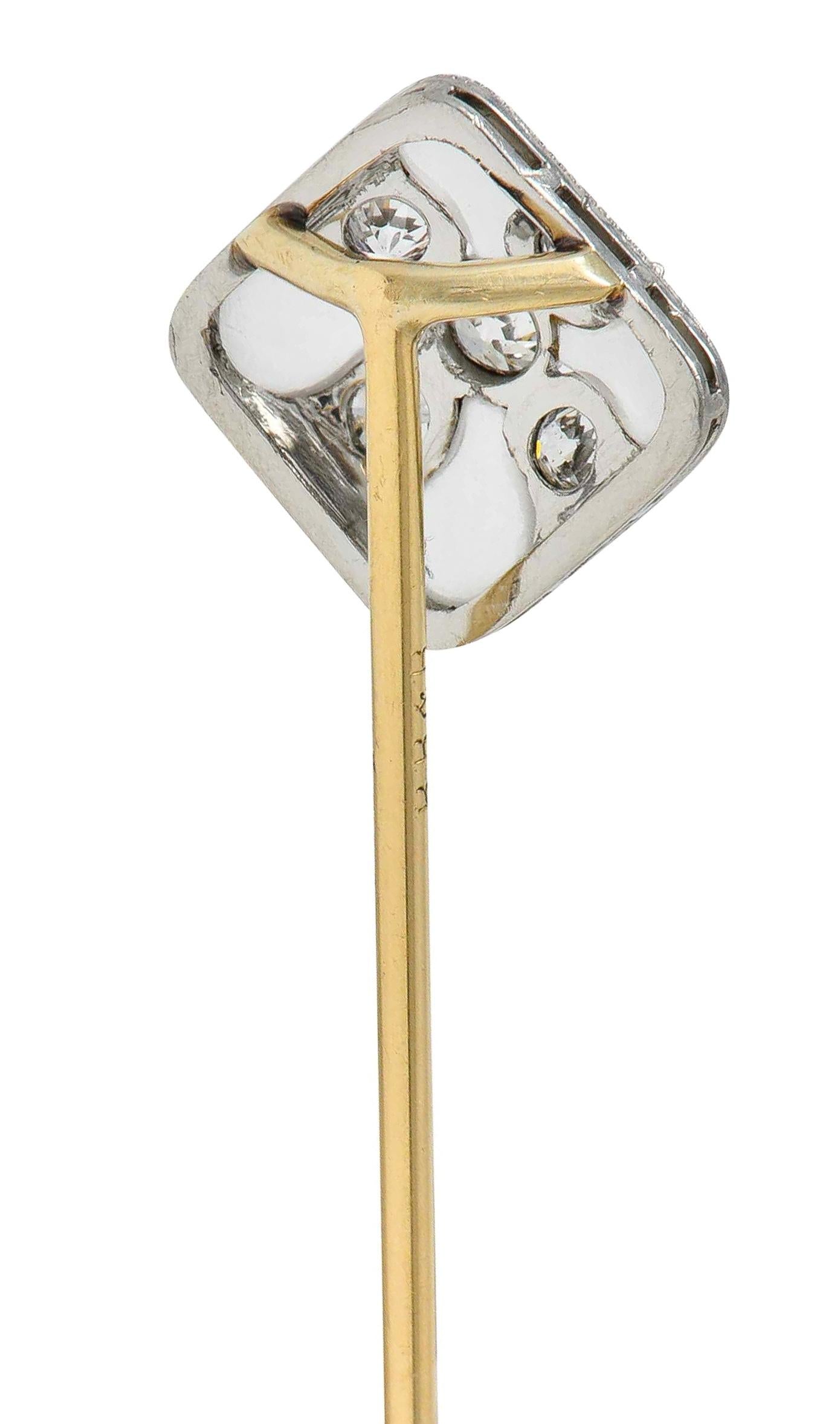 Bailey Banks & Biddle Art Deco Diamond Quartz Platinum 14K Gold Antique Stickpin