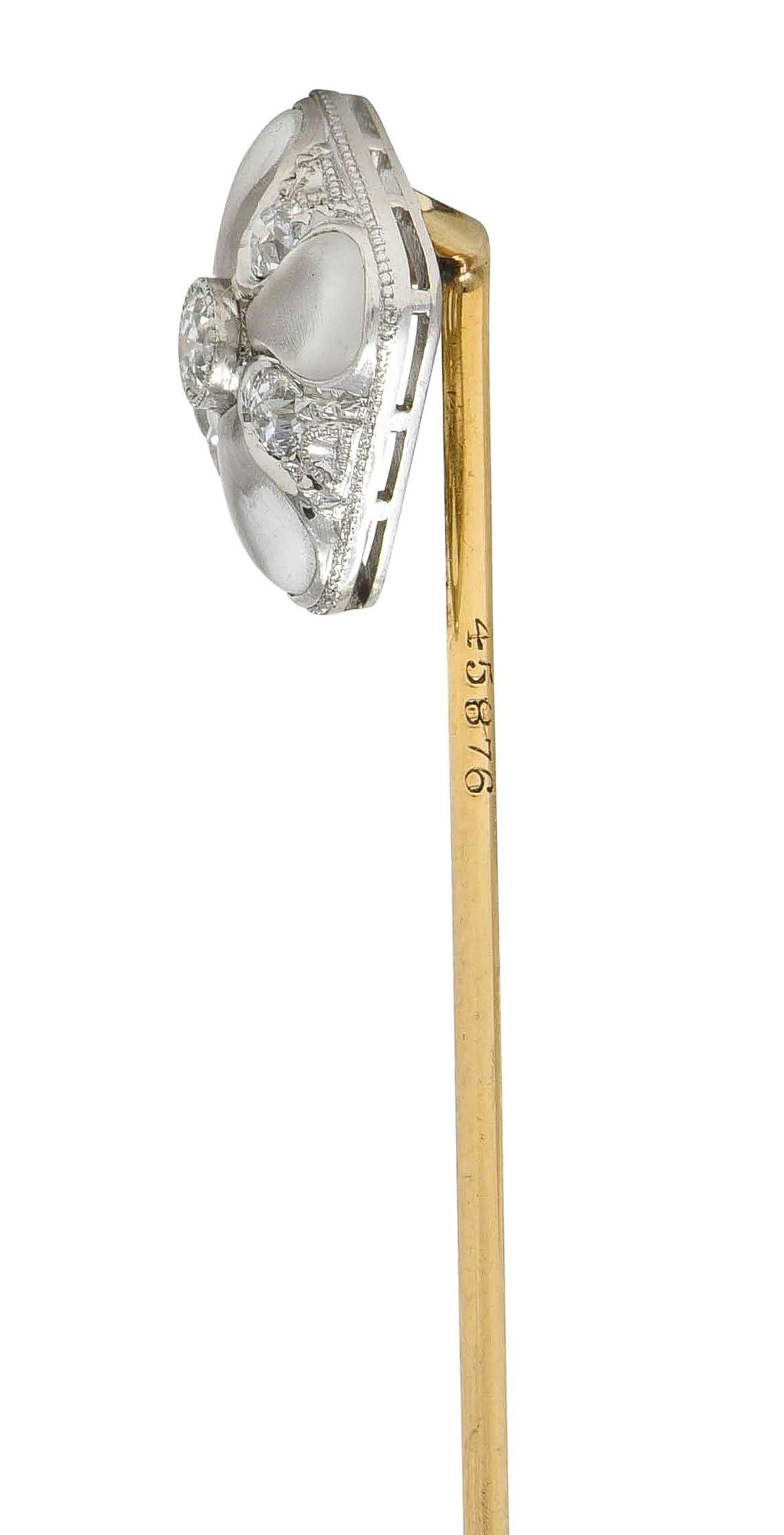 Bailey Banks & Biddle Art Deco Diamond Quartz Platinum 14K Gold Antique Stickpin