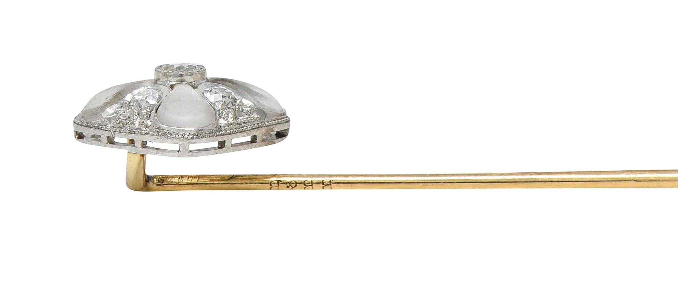 Bailey Banks & Biddle Art Deco Diamond Quartz Platinum 14K Gold Antique Stickpin