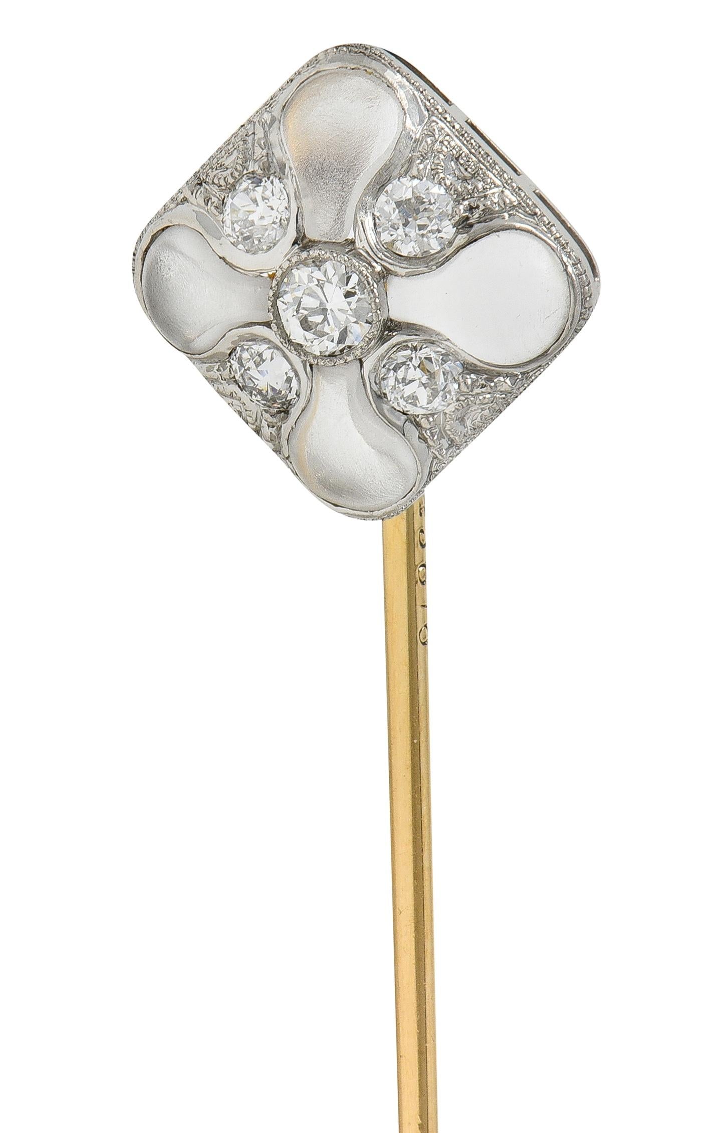 Bailey Banks & Biddle Art Deco Diamond Quartz Platinum 14K Gold Antique Stickpin