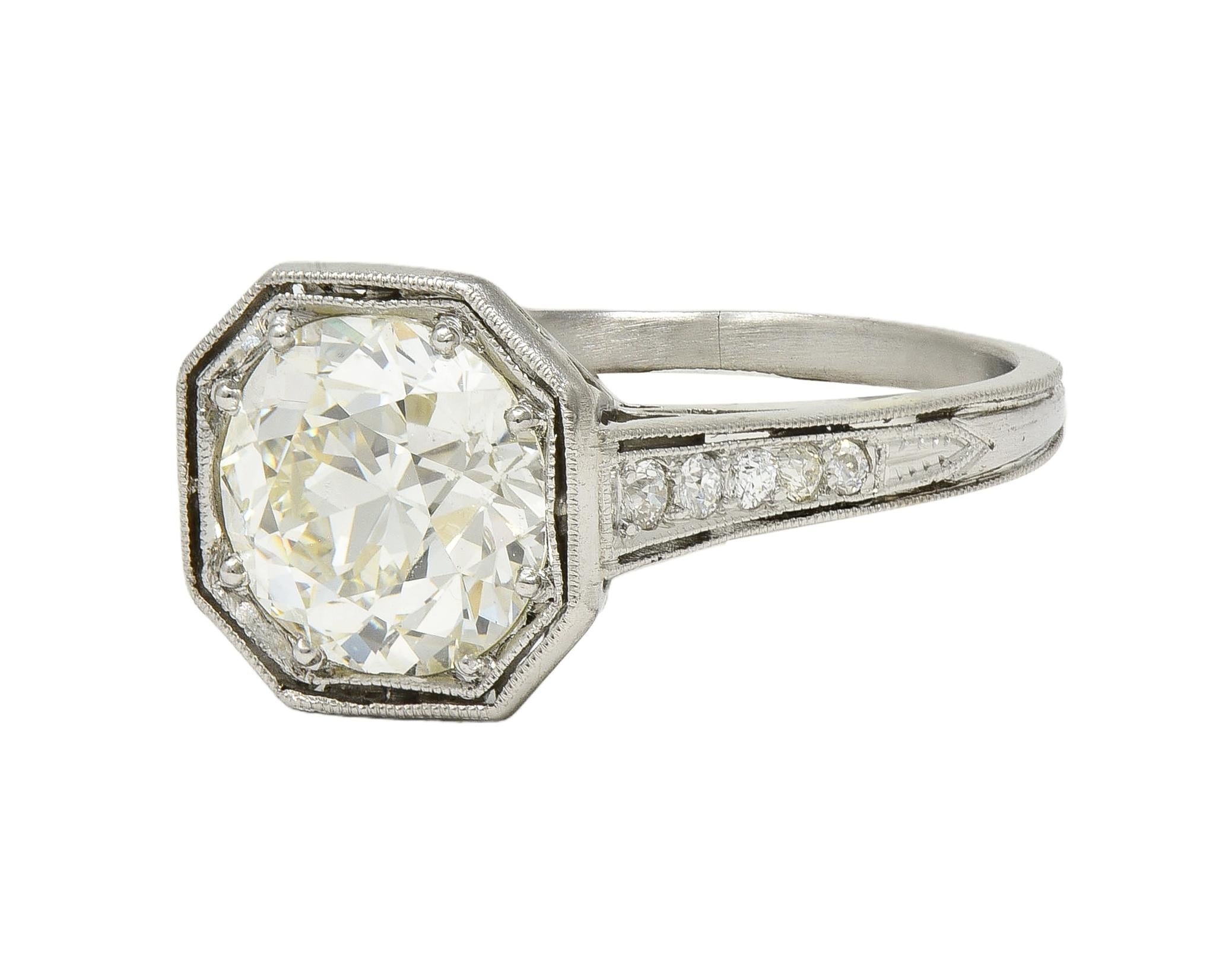 Art Deco 2.03 CTW Euro. Diamond Platinum Vintage Arrow Solitaire Engagement Ring