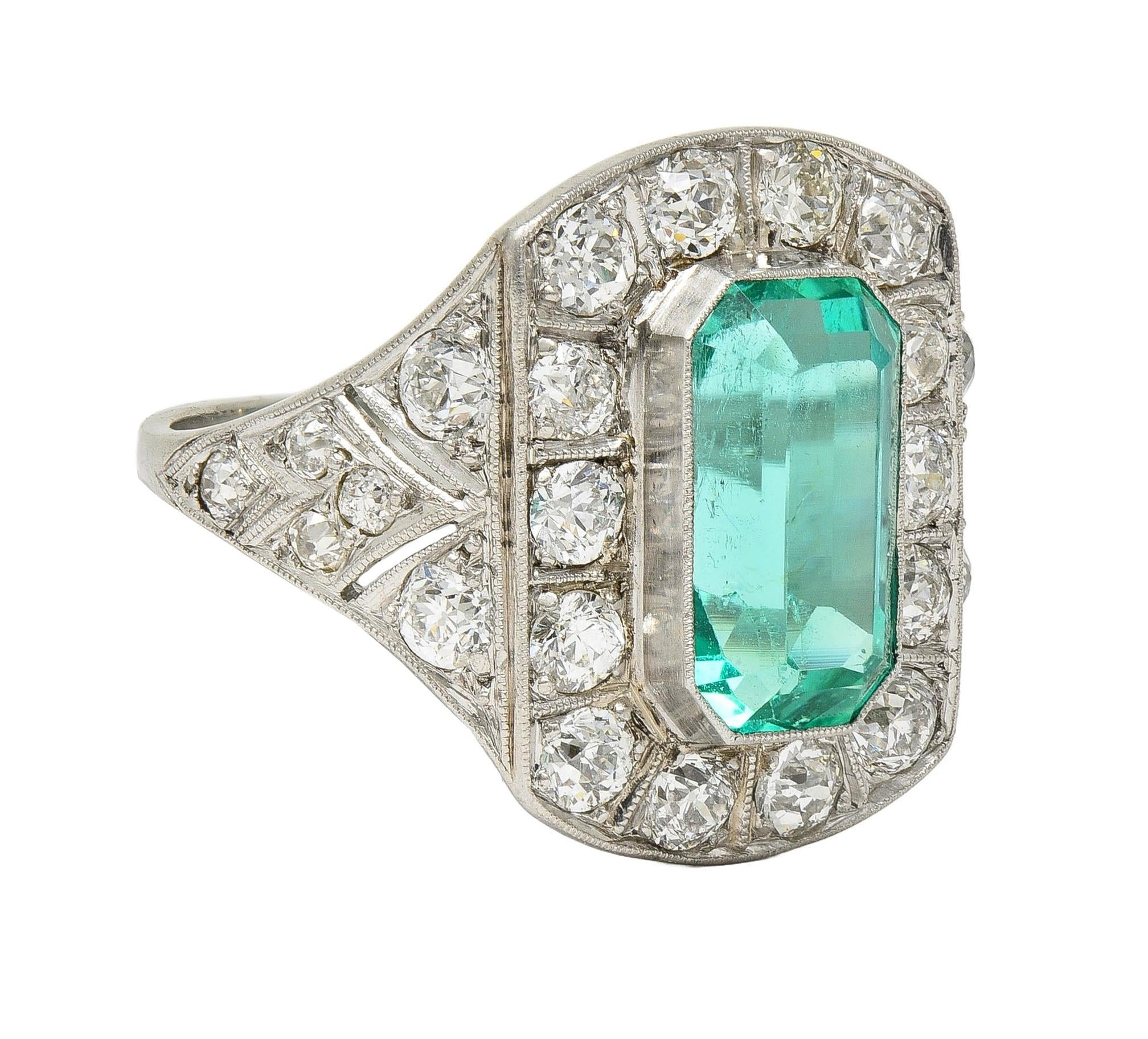 Art Deco 5.86 CTW Colombian Emerald Diamond Platinum Vintage Halo Ring GIA