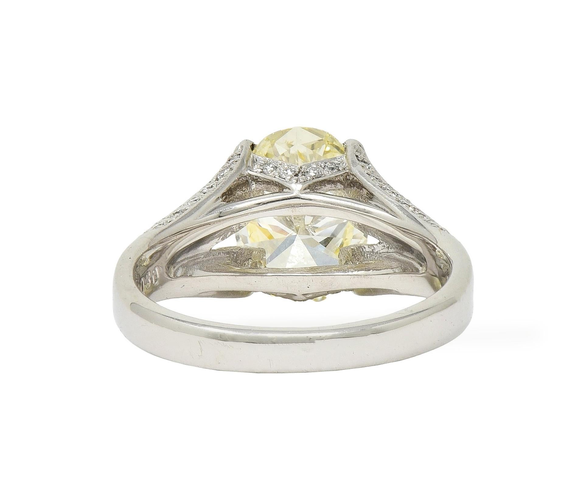 Contemporary 2.41 CTW Fancy Yellow Diamond Platinum Engagement Ring GIA