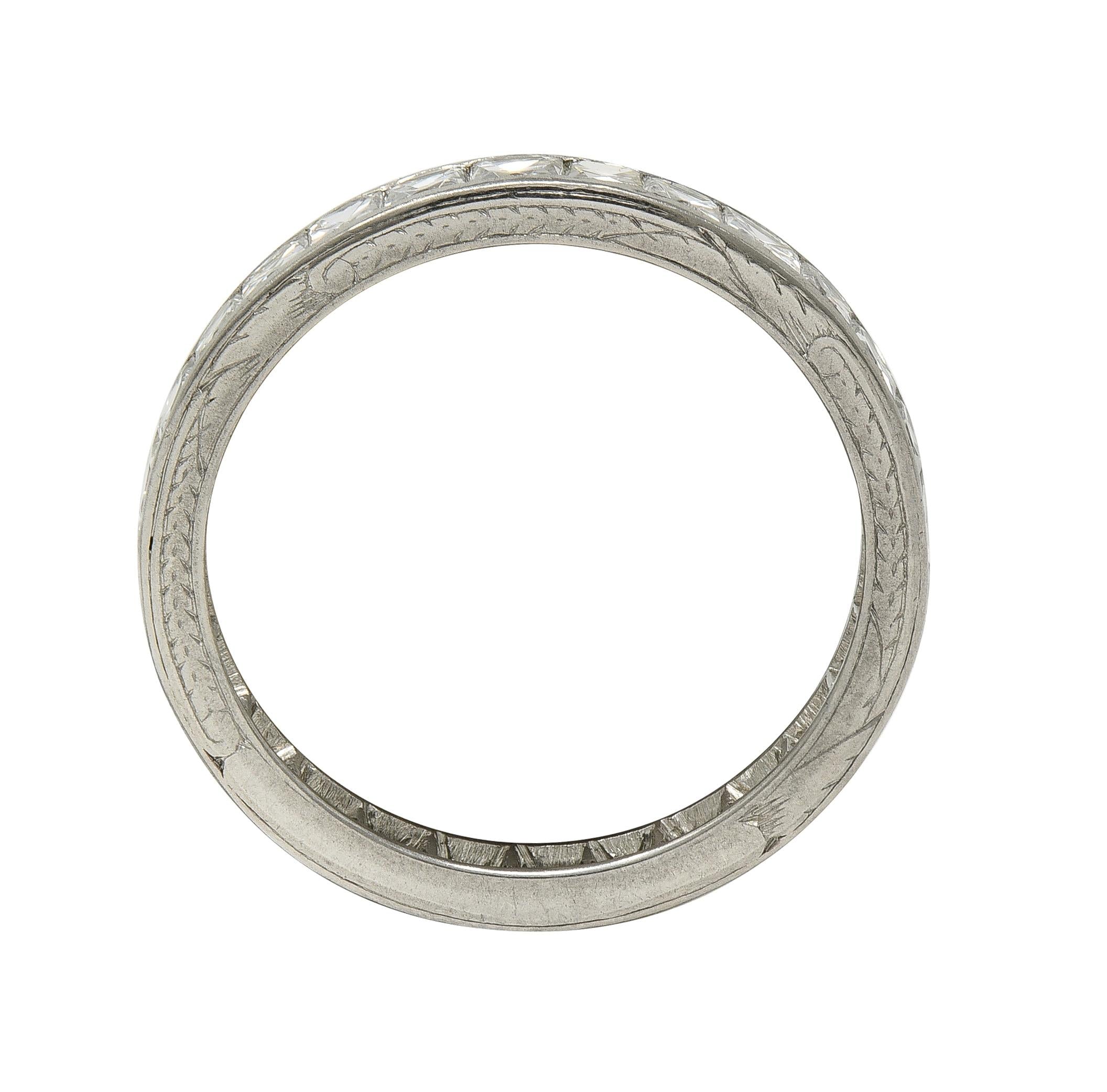 Art Deco 1.50 CTW French Cut Diamond Platinum Vintage Eternity Wedding Band Ring