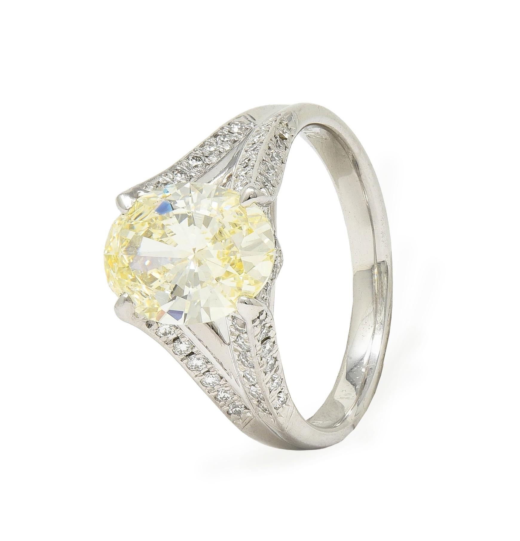 Contemporary 2.41 CTW Fancy Yellow Diamond Platinum Engagement Ring GIA