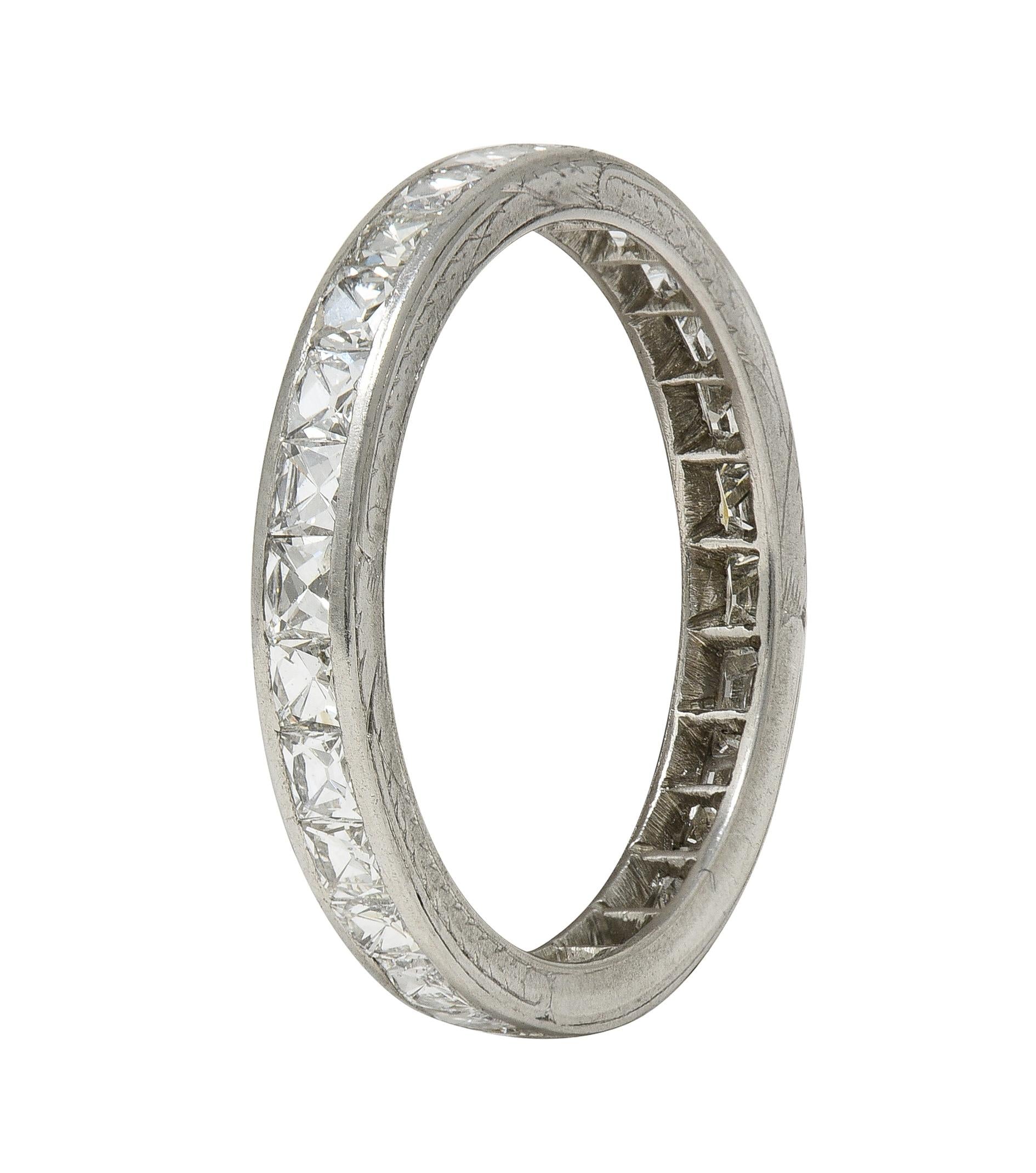 Art Deco 1.50 CTW French Cut Diamond Platinum Vintage Eternity Wedding Band Ring