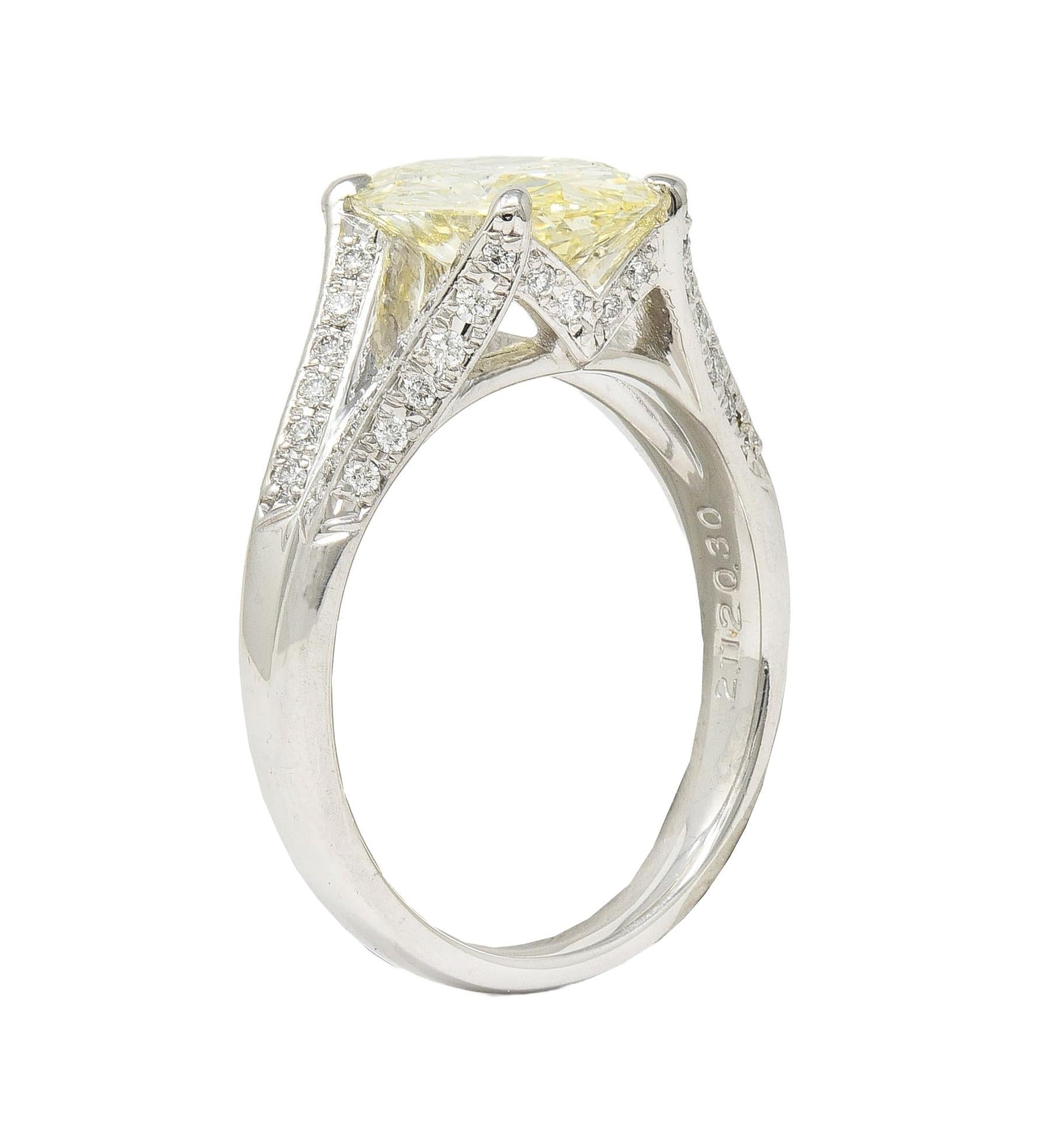 Contemporary 2.41 CTW Fancy Yellow Diamond Platinum Engagement Ring GIA