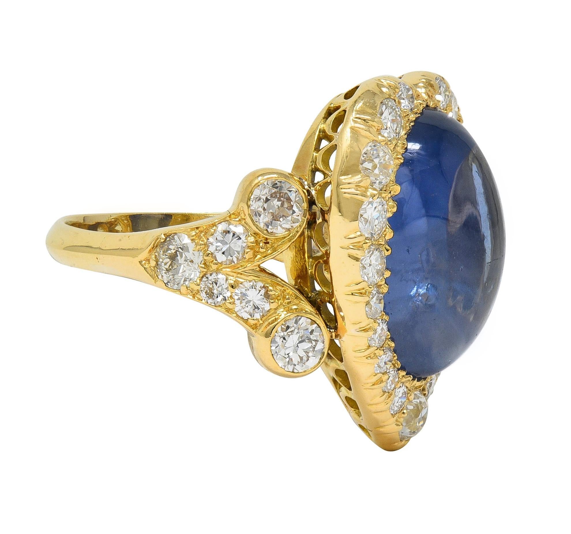 Mid-Century 15.35 CTW Ceylon Sapphire Diamond 14K Gold Heart Cluster Ring GIA