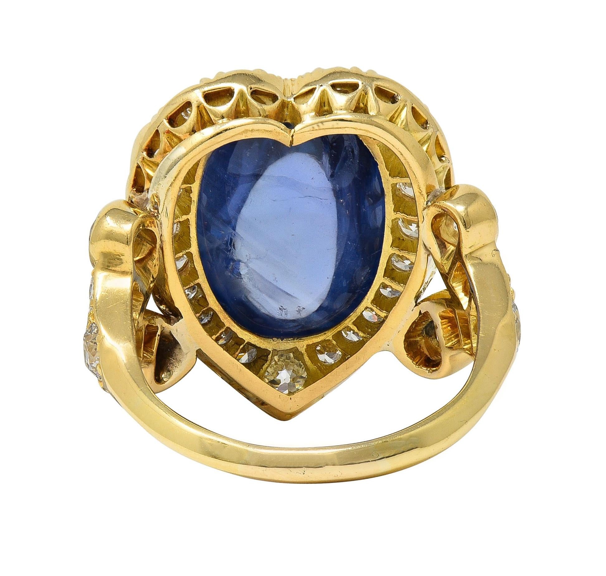 Mid-Century 15.35 CTW Ceylon Sapphire Diamond 14K Gold Heart Cluster Ring GIA