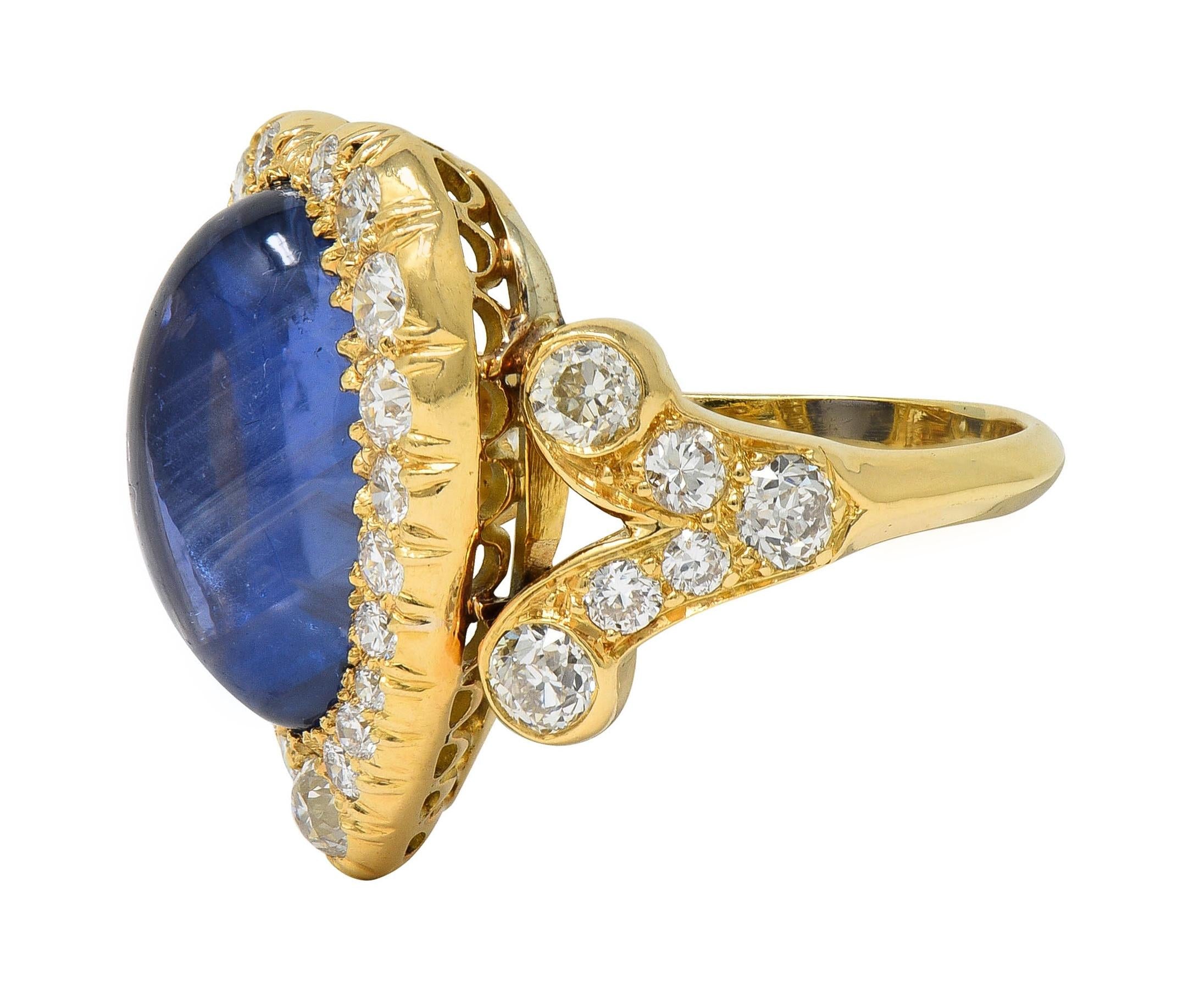 Mid-Century 15.35 CTW Ceylon Sapphire Diamond 14K Gold Heart Cluster Ring GIA