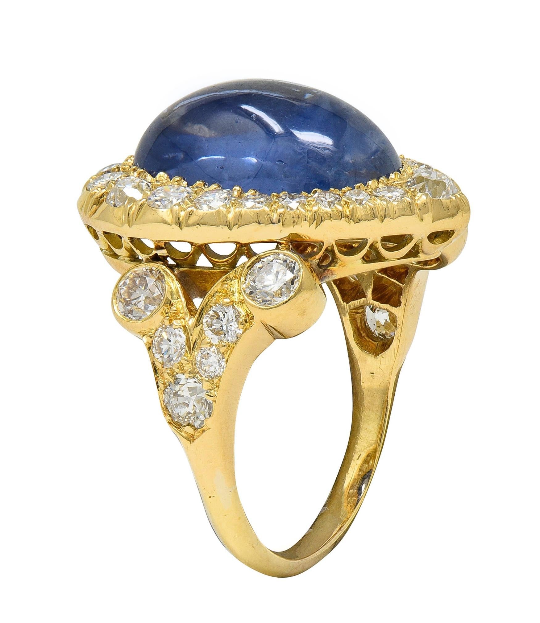 Mid-Century 15.35 CTW Ceylon Sapphire Diamond 14K Gold Heart Cluster Ring GIA