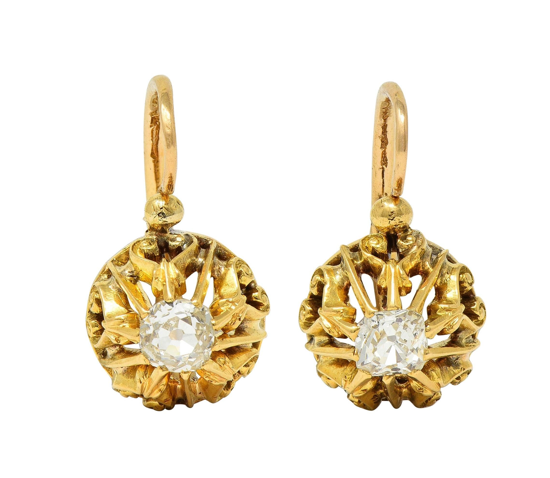 Victorian French 0.50 CTW Old Mine Diamond 18 Karat Gold Antique Drop Earrings