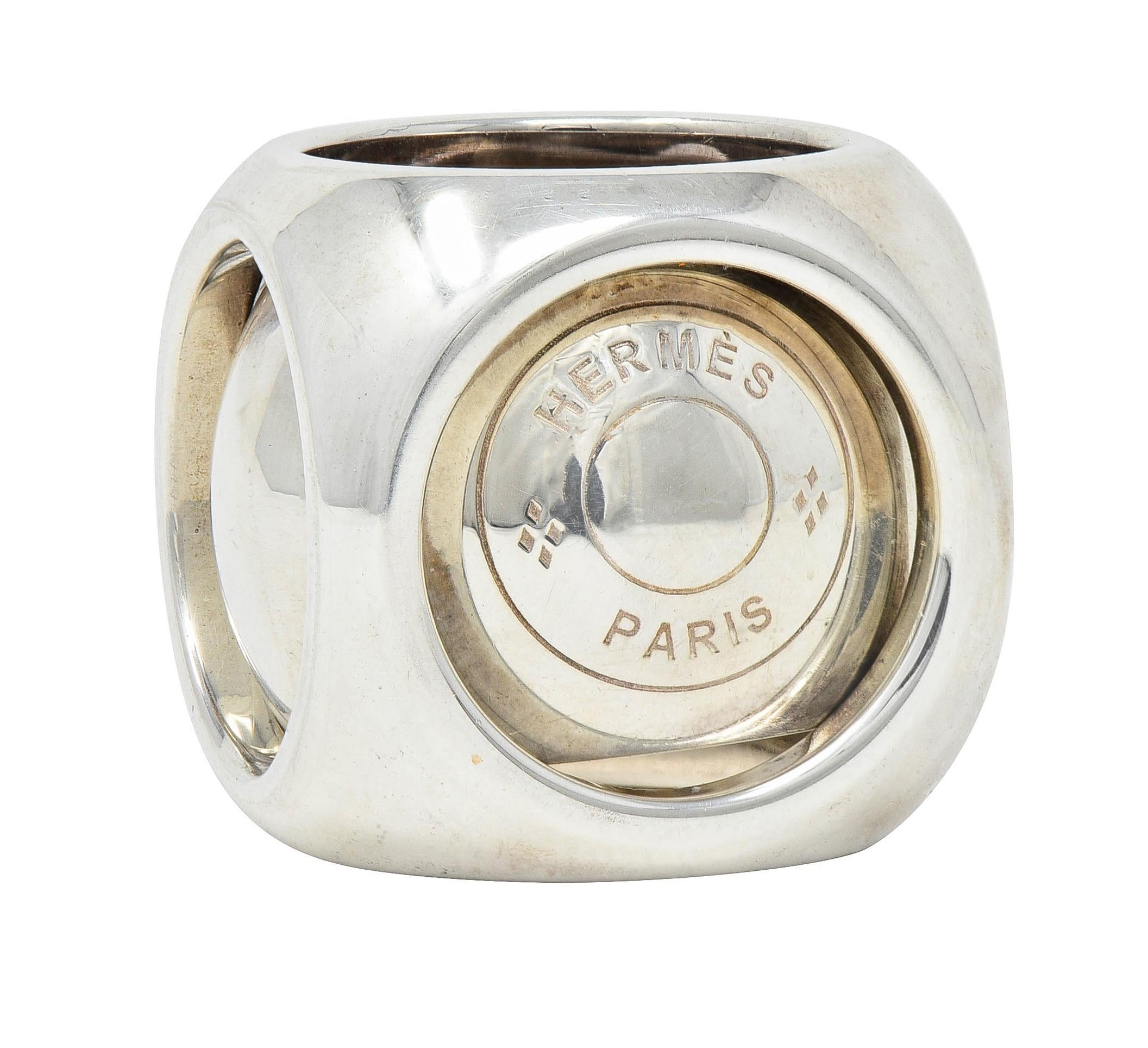 Hermés Paris Modernist Sterling Silver Spinning Cube Vintage Ring