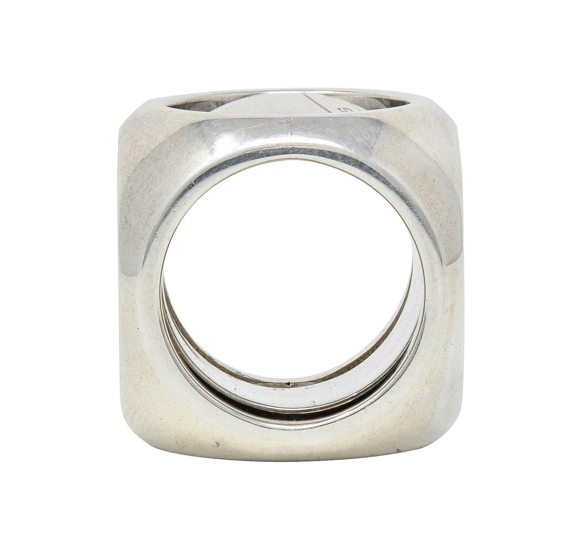 Hermés Paris Modernist Sterling Silver Spinning Cube Vintage Ring