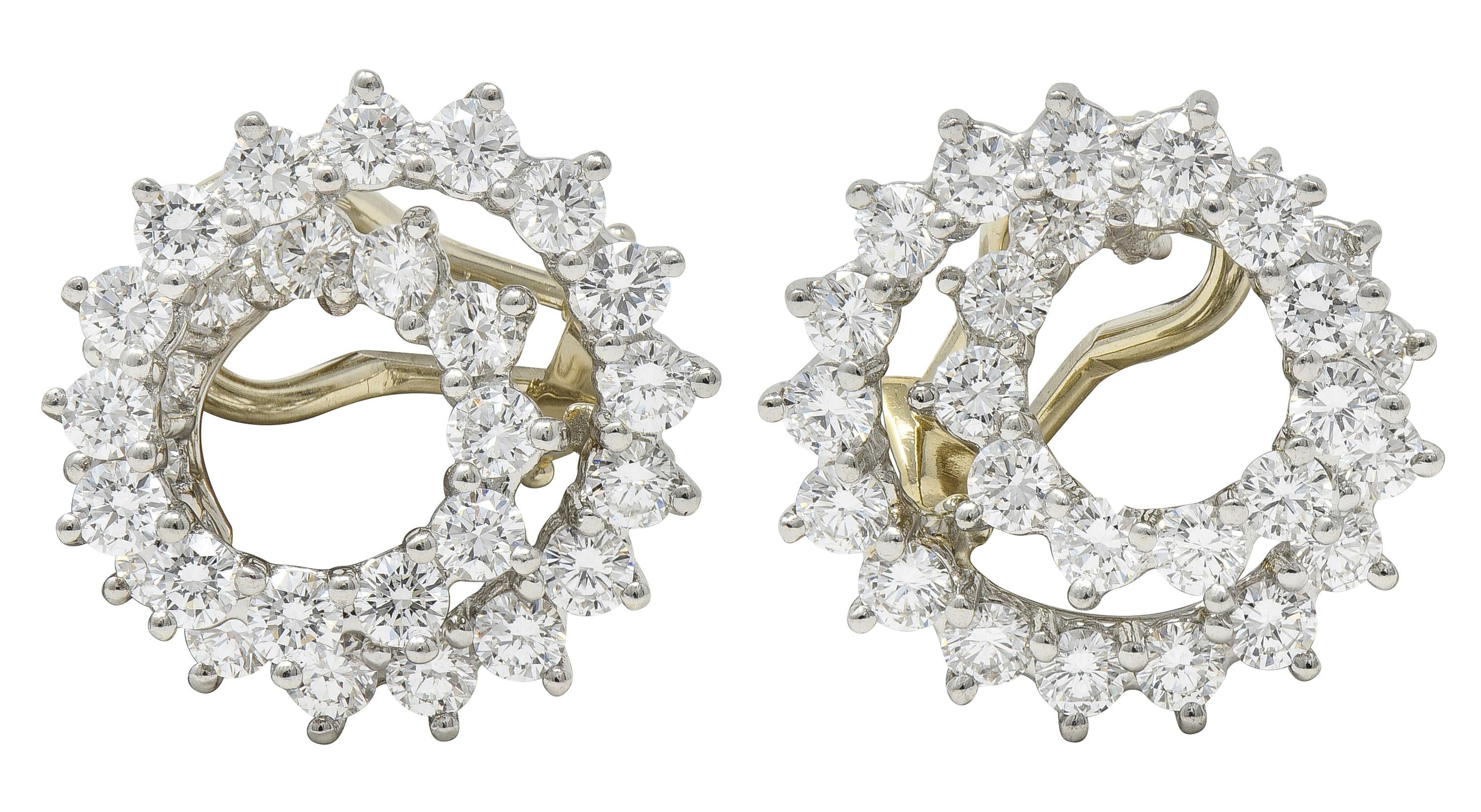 Tiffany & Co. 2.80 CTW Round Brilliant Cut Diamond Platinum Swirl Earrings