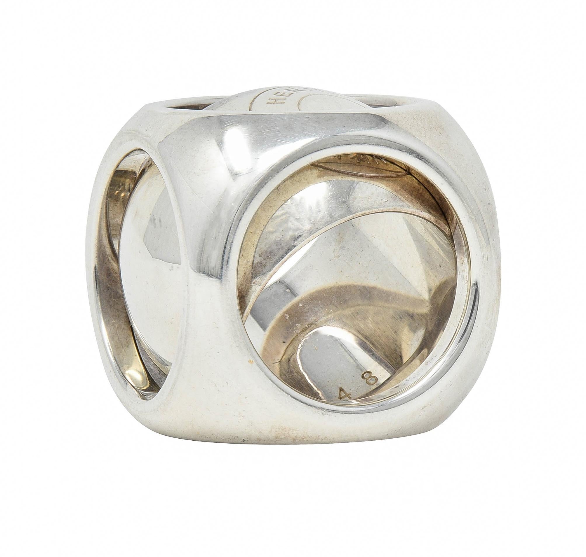 Hermés Paris Modernist Sterling Silver Spinning Cube Vintage Ring