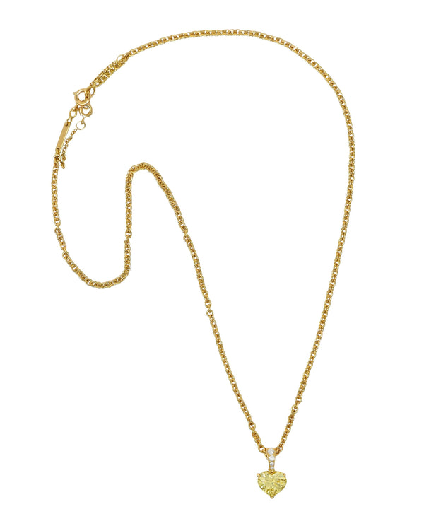 Cartier French 2.33 CTW Fancy Intense Yellow Heart Cut Diamond 18 Gold Necklace