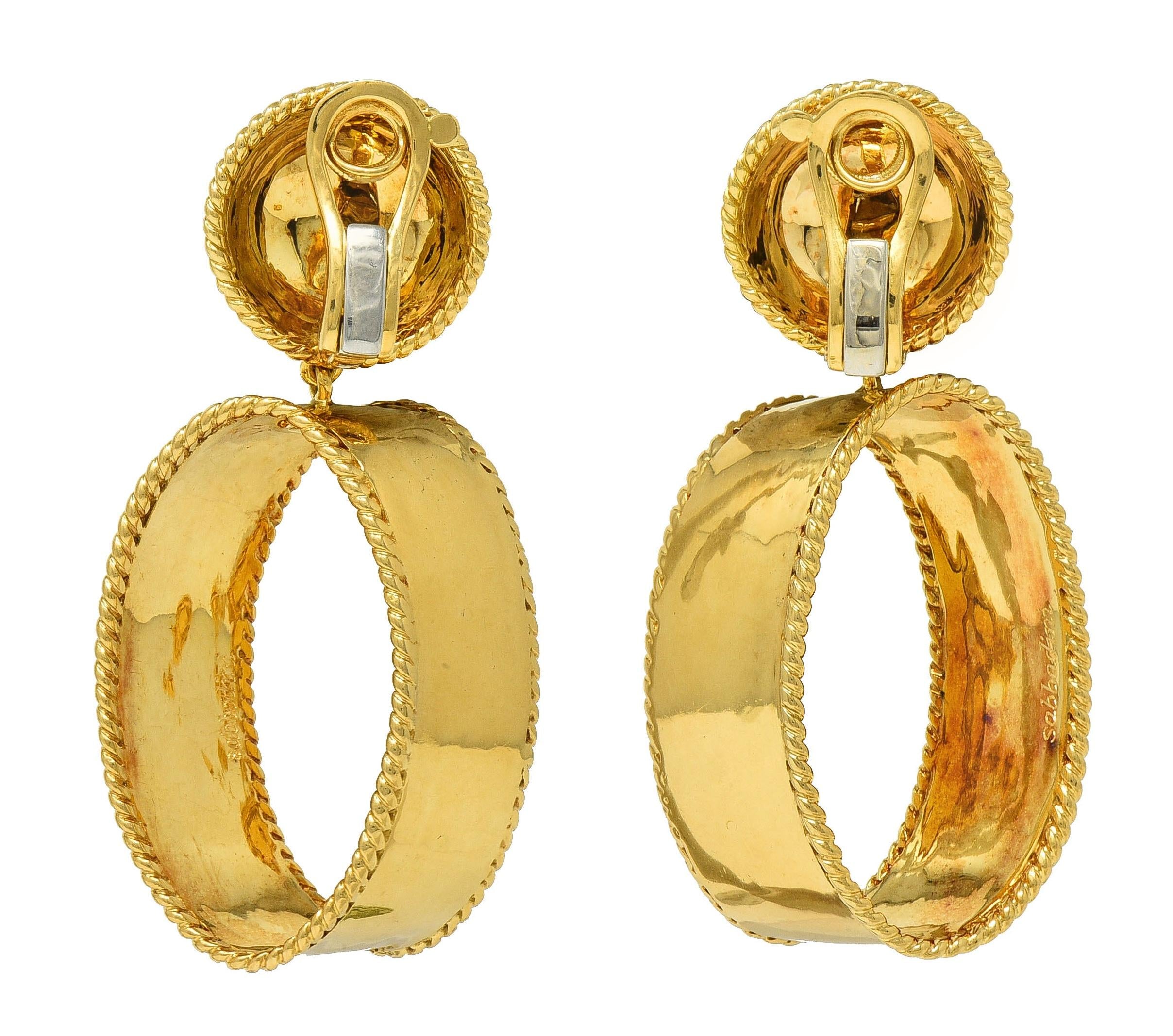 Sabbadini 1980 18 Karat Yellow Gold Vintage Twisted Rope Drop Ear Clip Earrings