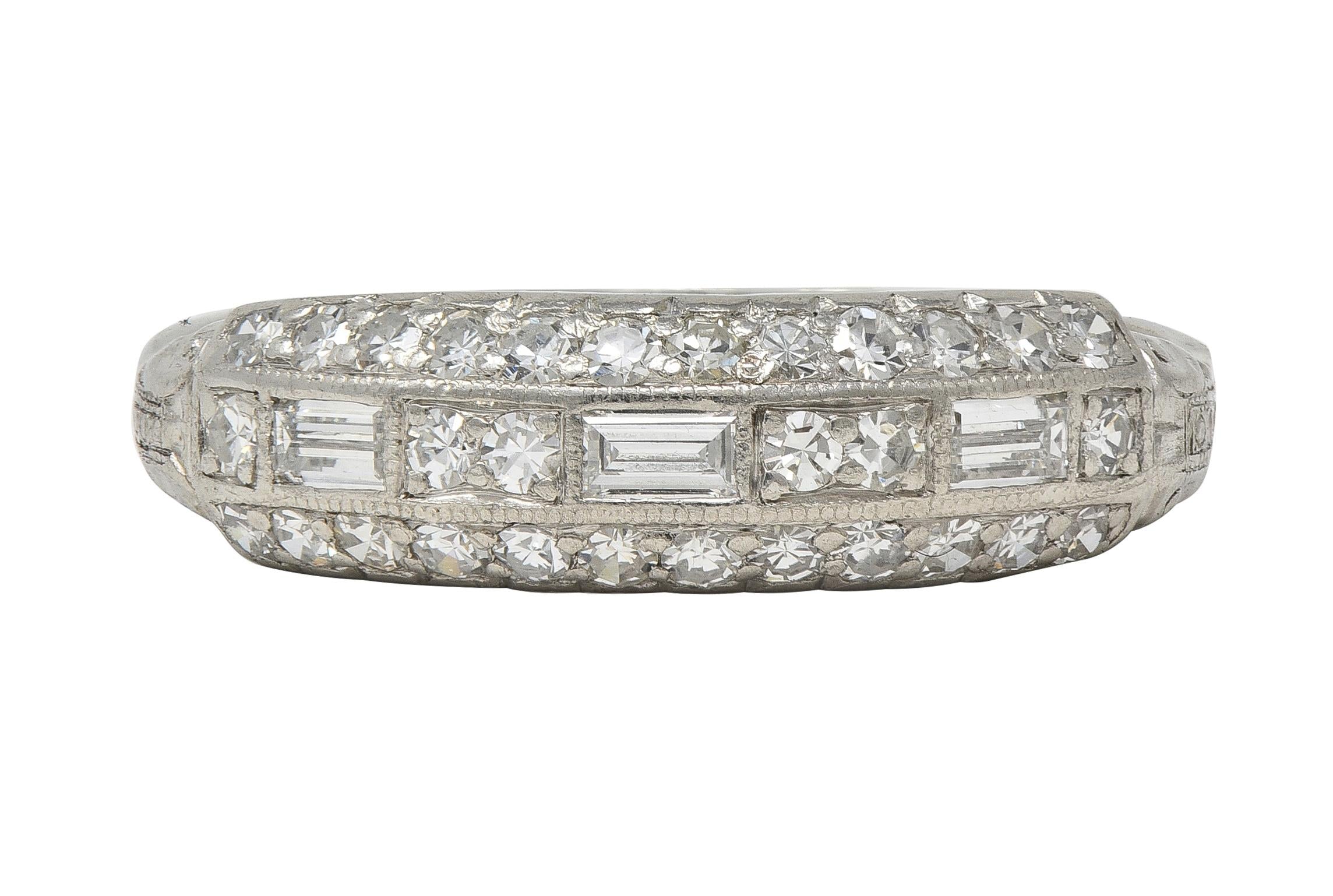 Art Deco 0.72 CTW Diamond Platinum Vintage Multi-Row Wedding Band Ring