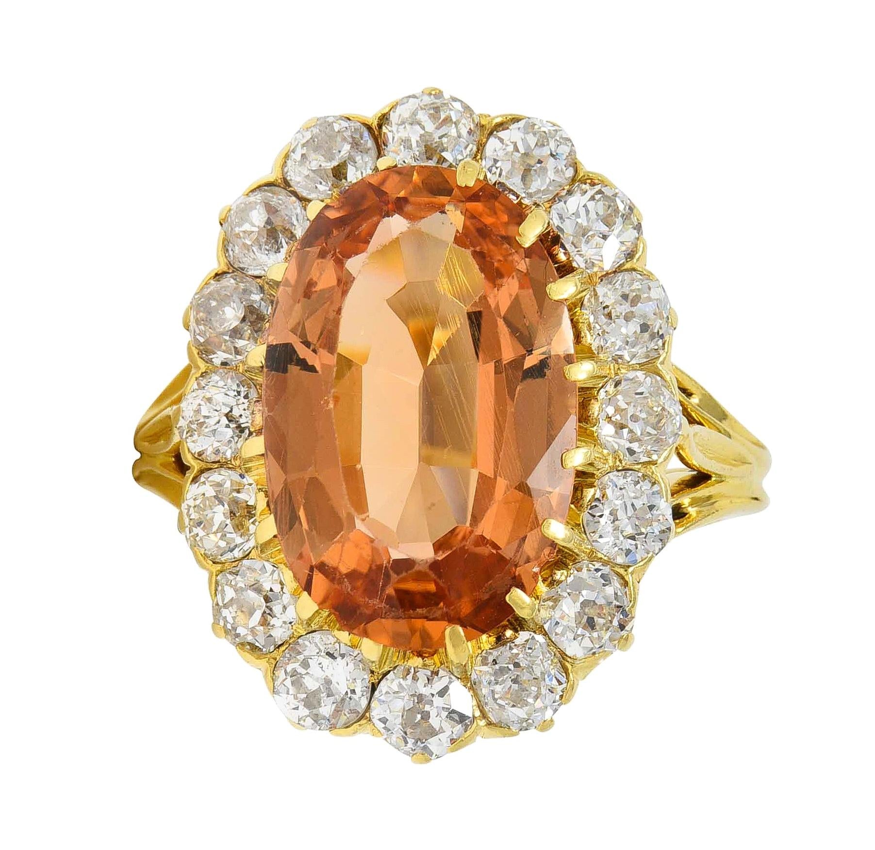 Victorian 7.50 CTW Imperial Topaz Diamond 18 Karat Yellow Gold Antique Halo Ring
