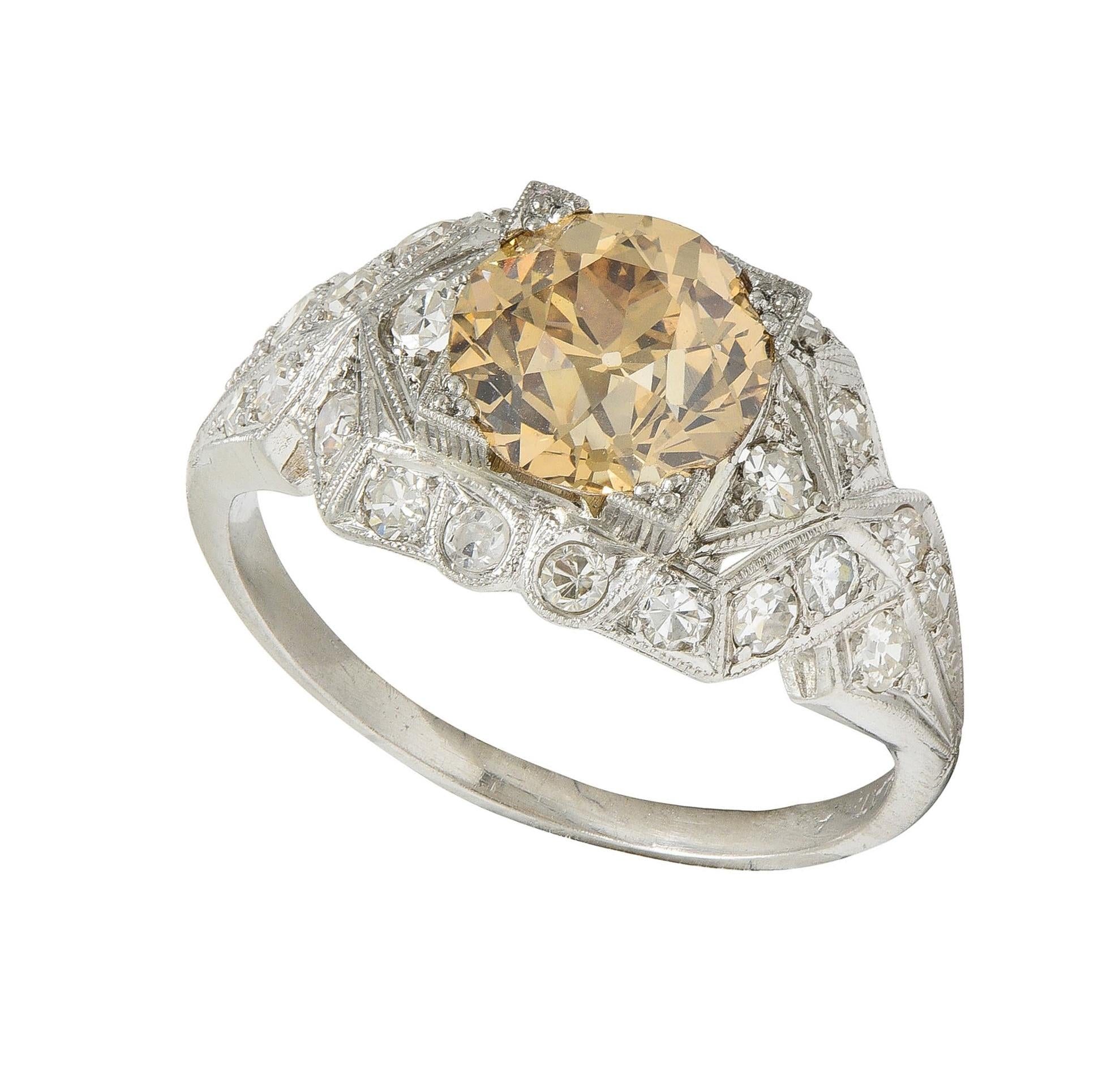 Art Deco 2.64 CTW Fancy Brown-Yellow Diamond Platinum Vintage Engagement Ring