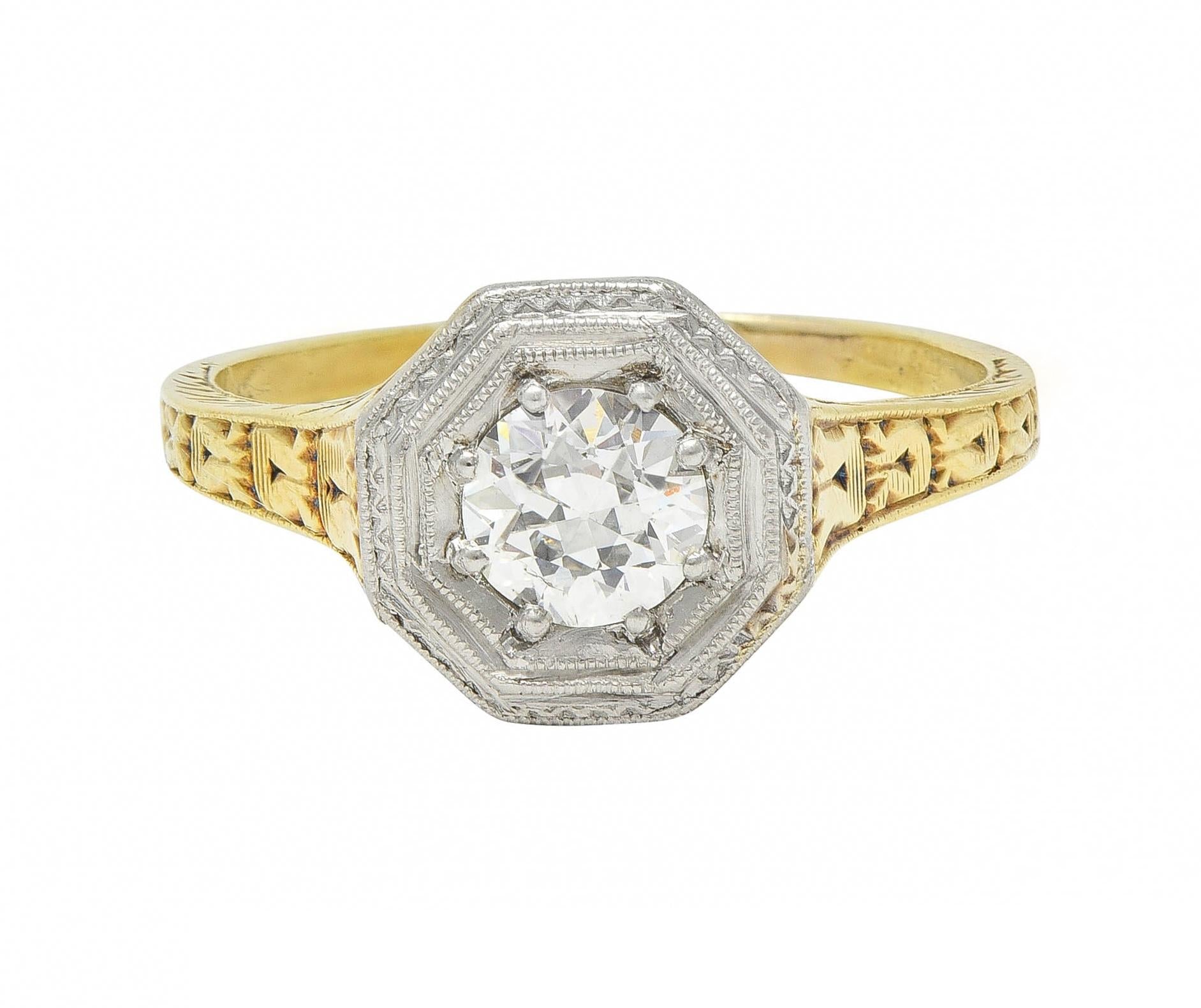 Art Deco European Diamond Platinum 14 Karat Gold Antique Engagement Ring