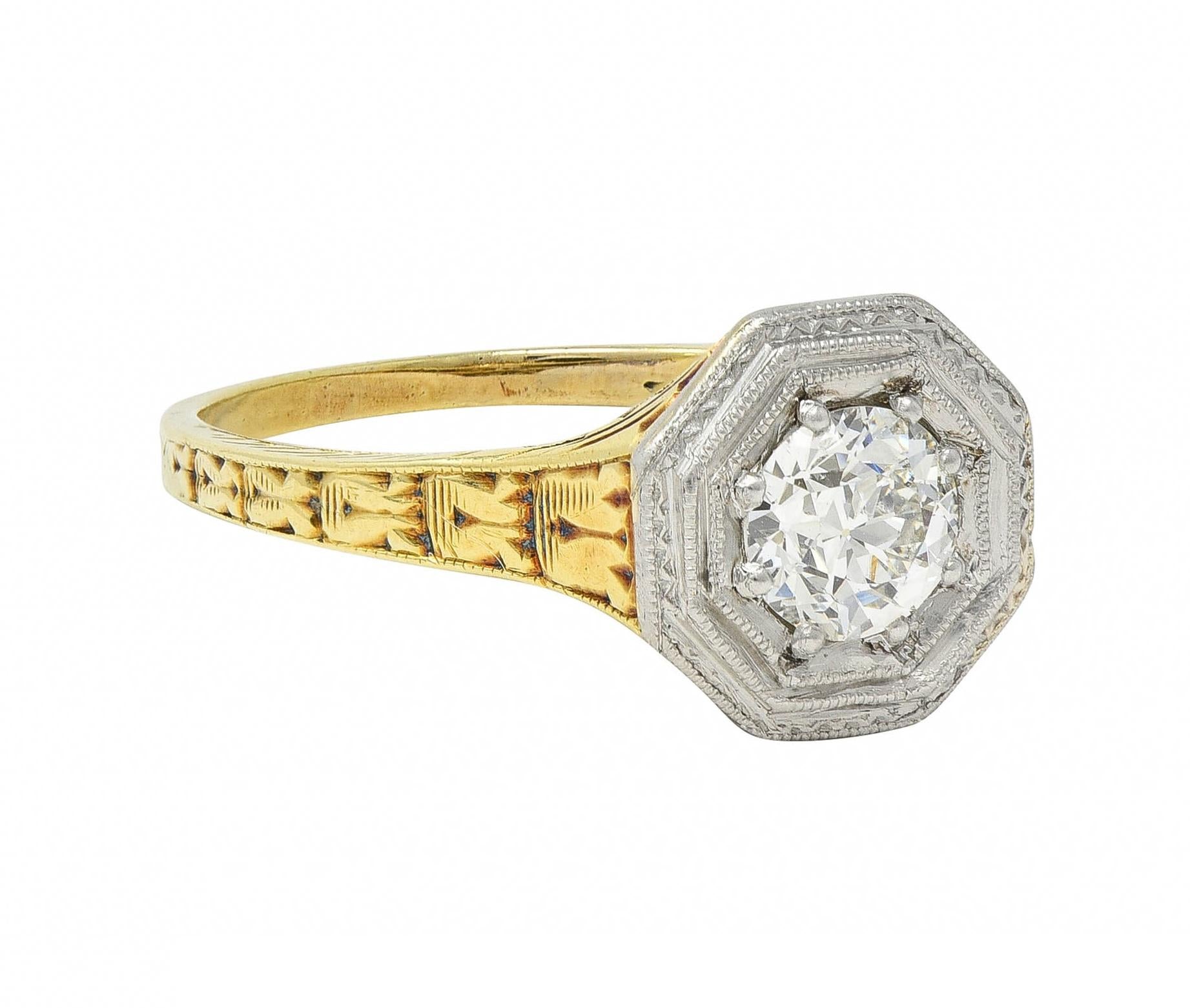 Art Deco European Diamond Platinum 14 Karat Gold Antique Engagement Ring