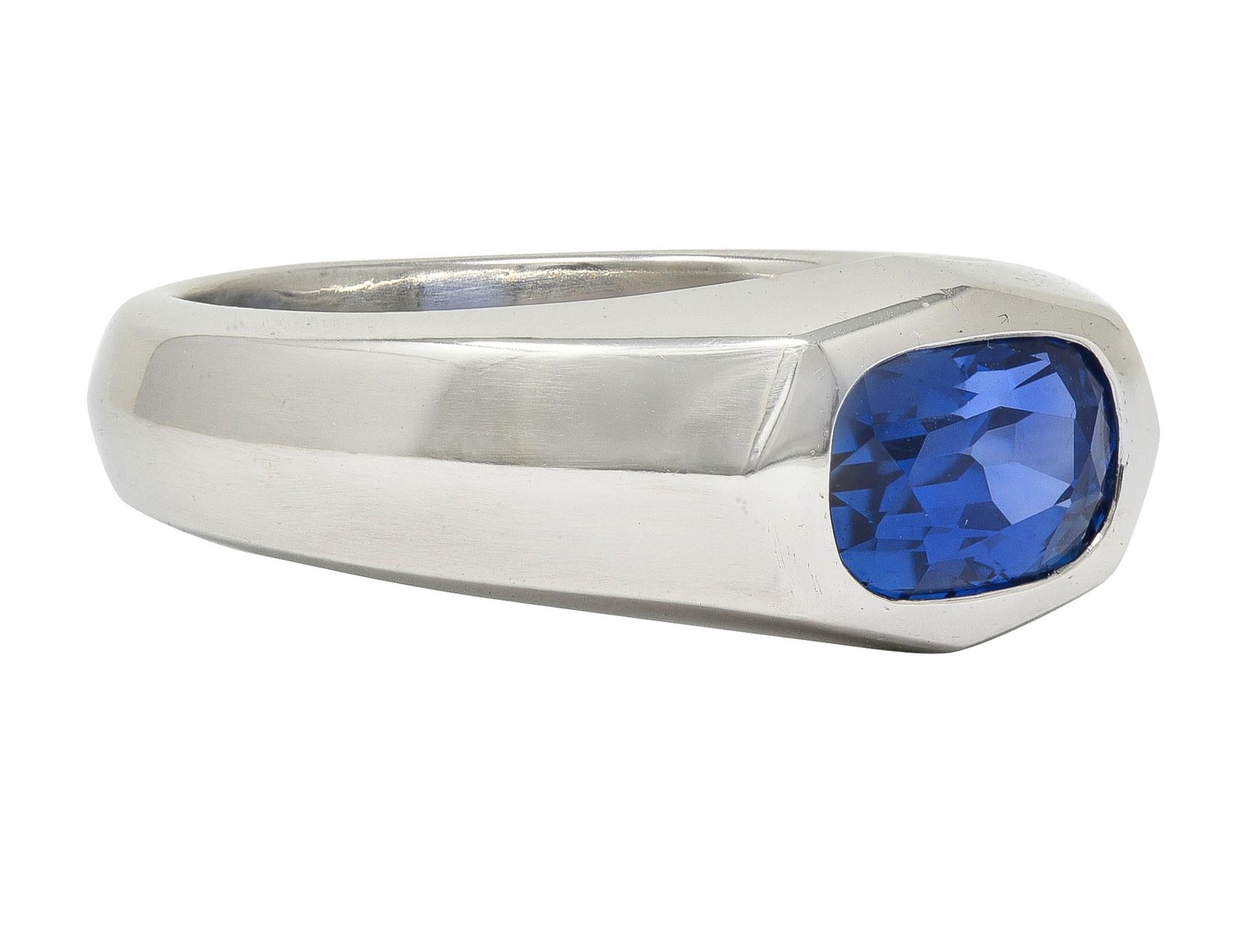 BRASH Contemporary 3.86 CT No Heat Burma Sapphire Platinum Flush Set Unisex Ring