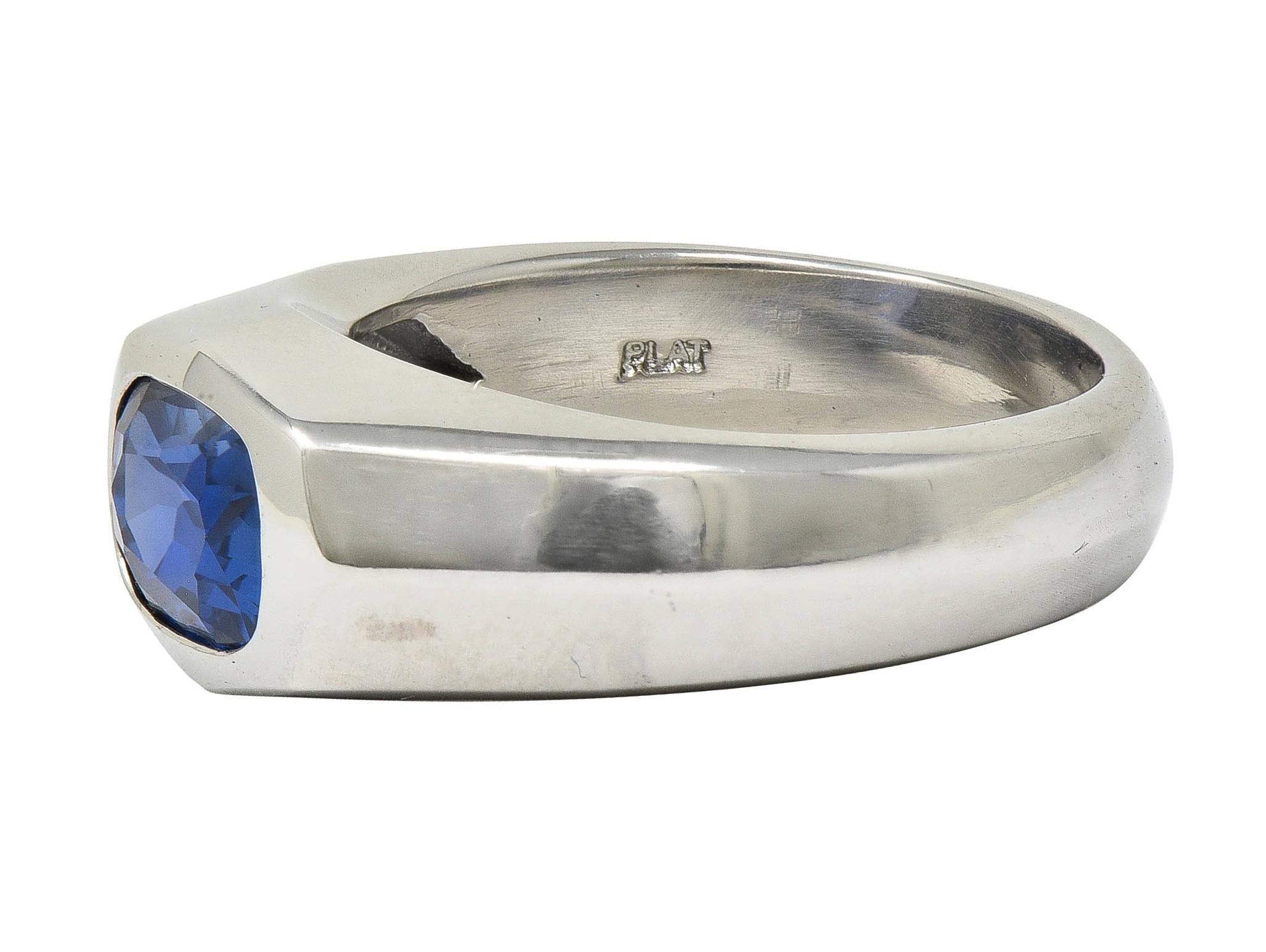 BRASH Contemporary 3.86 CT No Heat Burma Sapphire Platinum Flush Set Unisex Ring