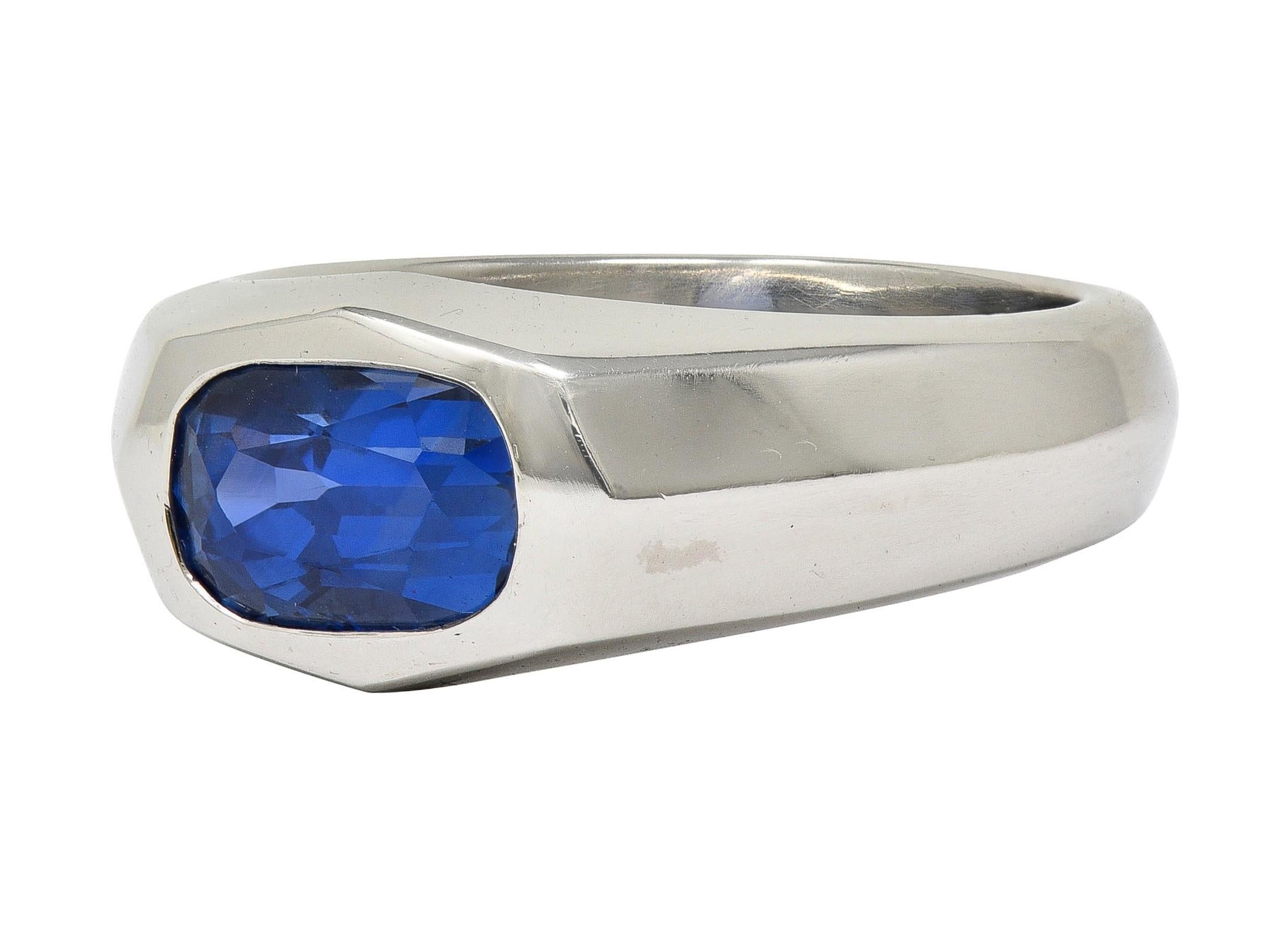 BRASH Contemporary 3.86 CT No Heat Burma Sapphire Platinum Flush Set Unisex Ring